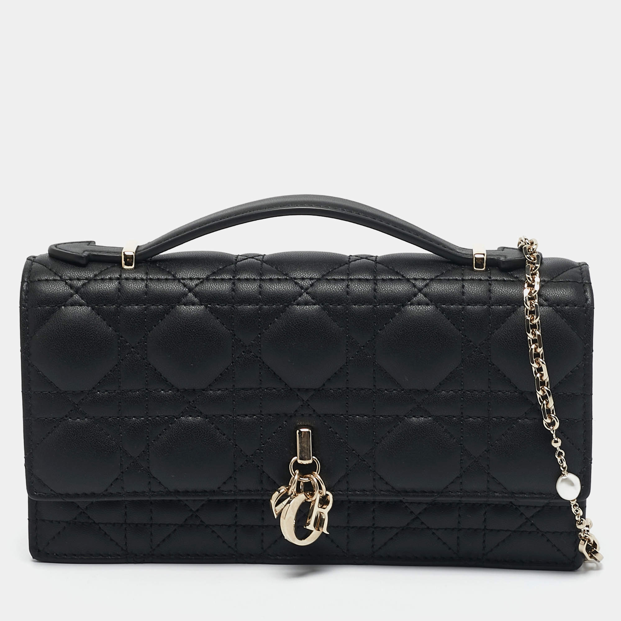 Dior Black Cannage Leather Mini My Dior Top Handle Bag
