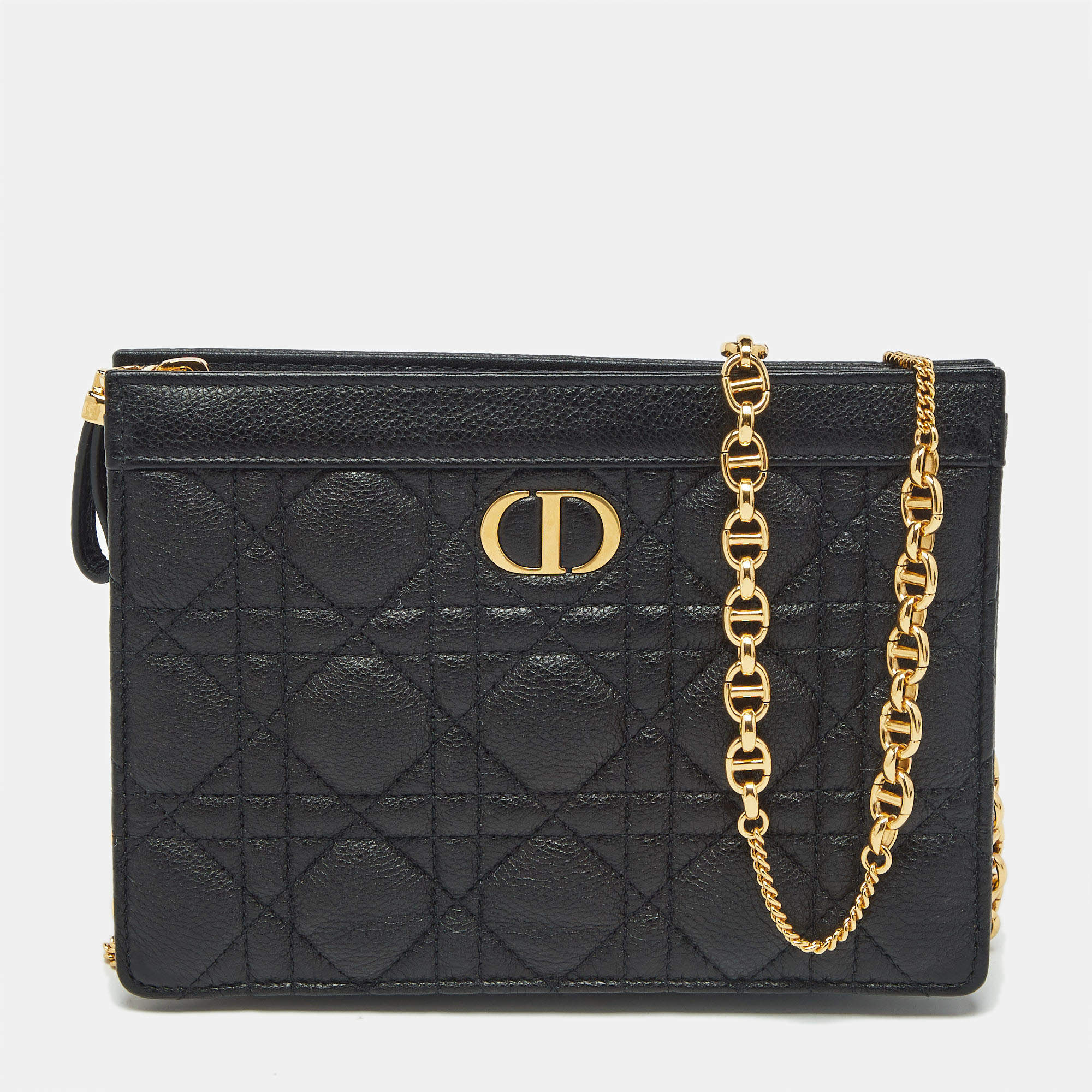 Pre Owned Dior Black Cannage Leather Caro Every Dior Pouch