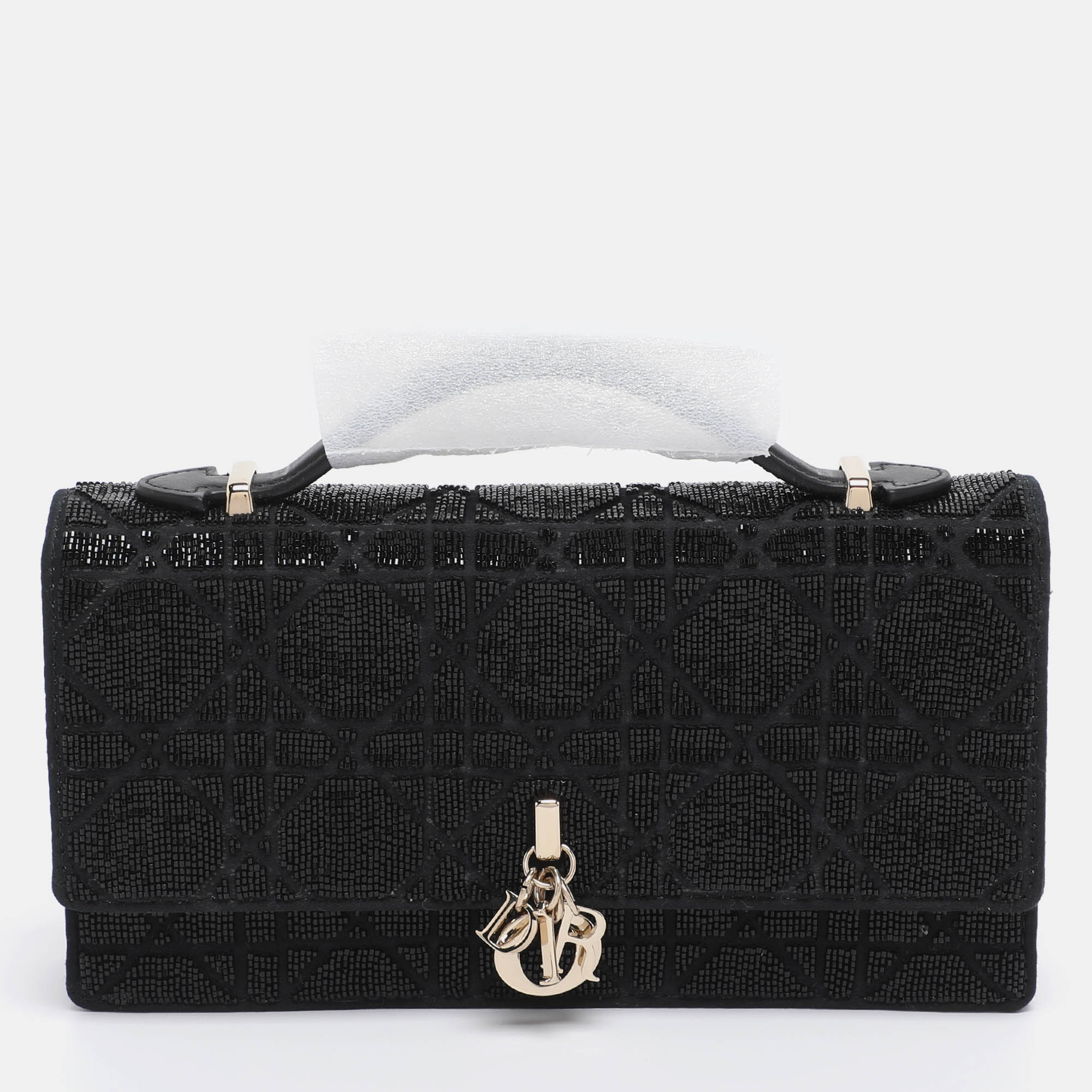 Dior Black Quilted Cannage Patent Leather Lady Dior Clutch