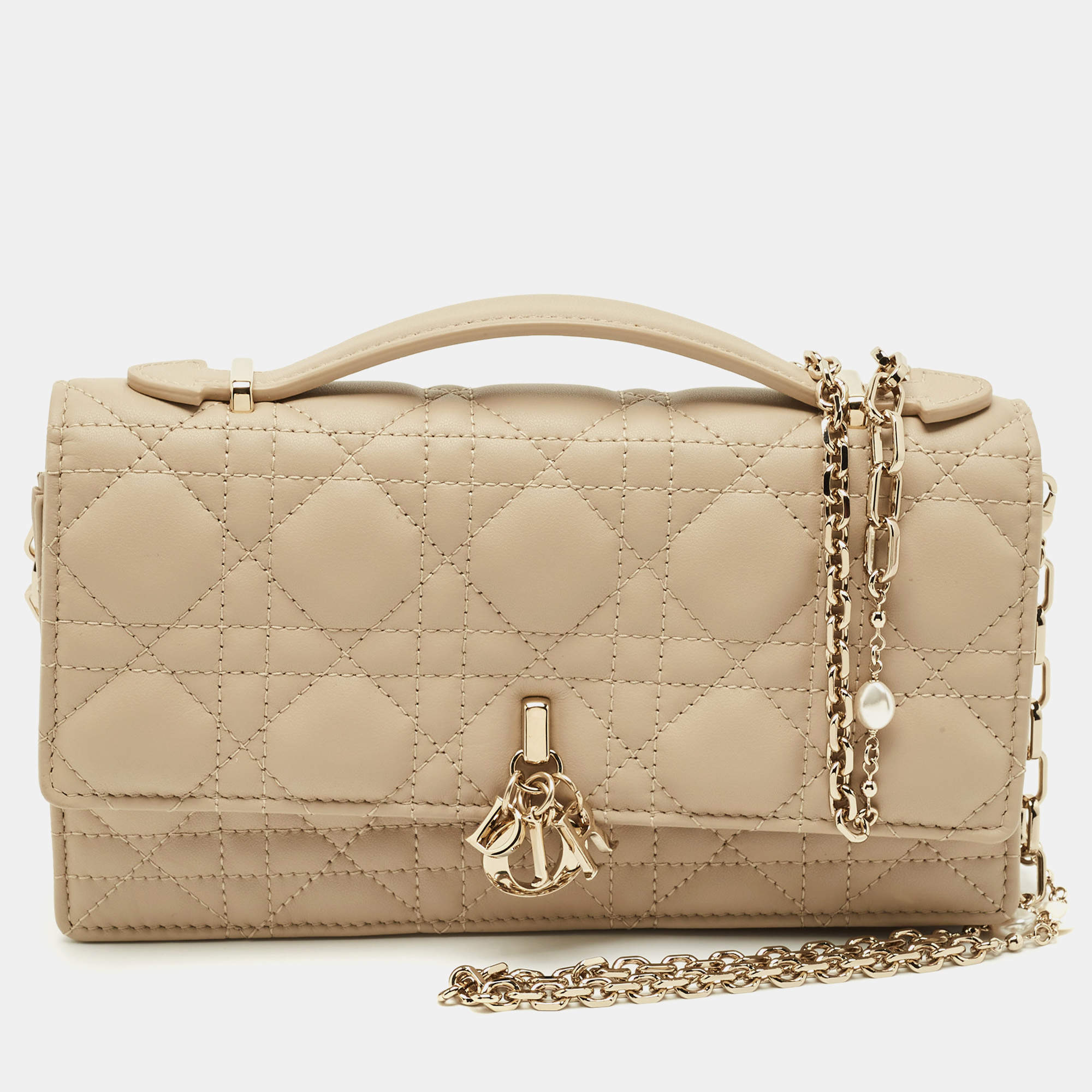 Pre Owned Dior Beige Cannage Leather Mini My Dior Top Handle Bag
