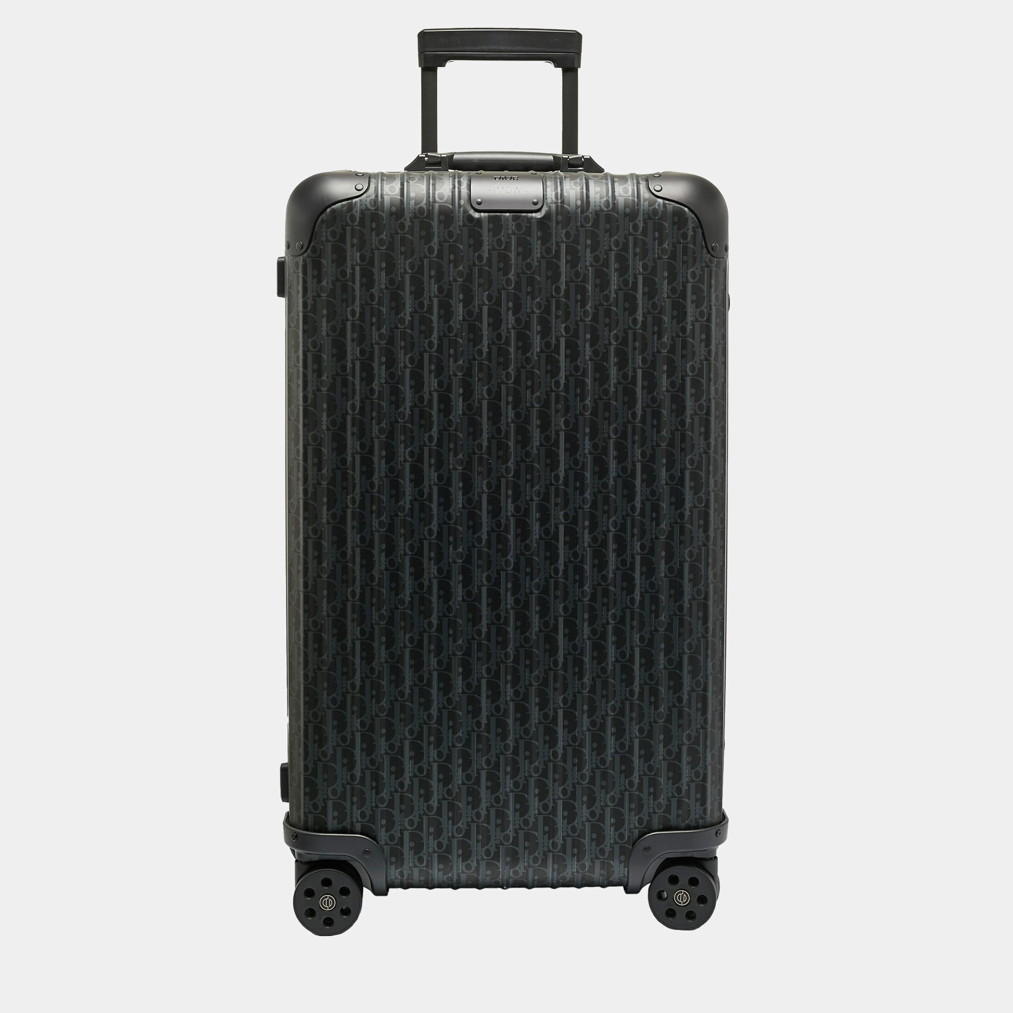Pre Owned Dior x Rimowa Black Oblique Aluminum Large 4 Wheel Suitcase