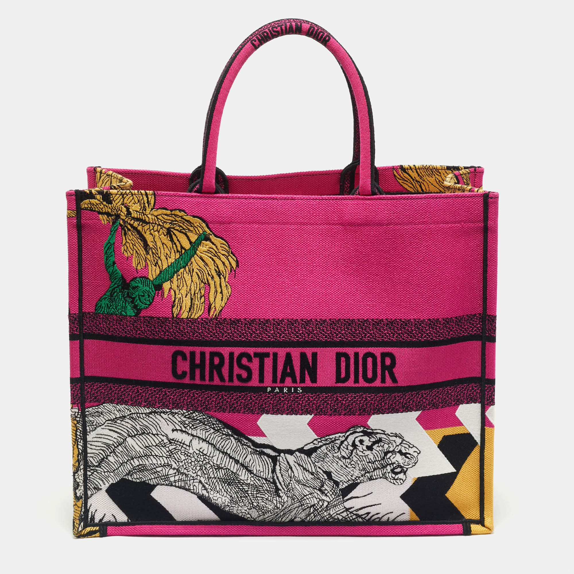 Pre Owned Dior Multicolor Jungle Pop Embroidered Canvas Large Book Tote