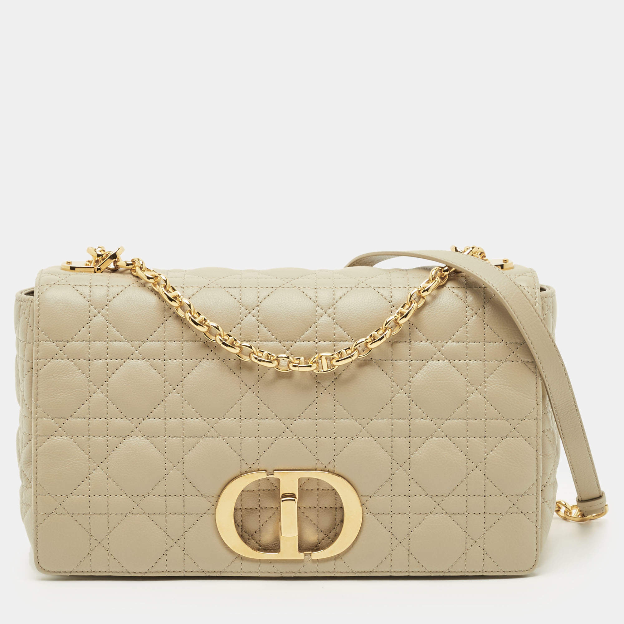 Pre Owned Dior Beige Cannage Leather Large Caro Shoulder Bag