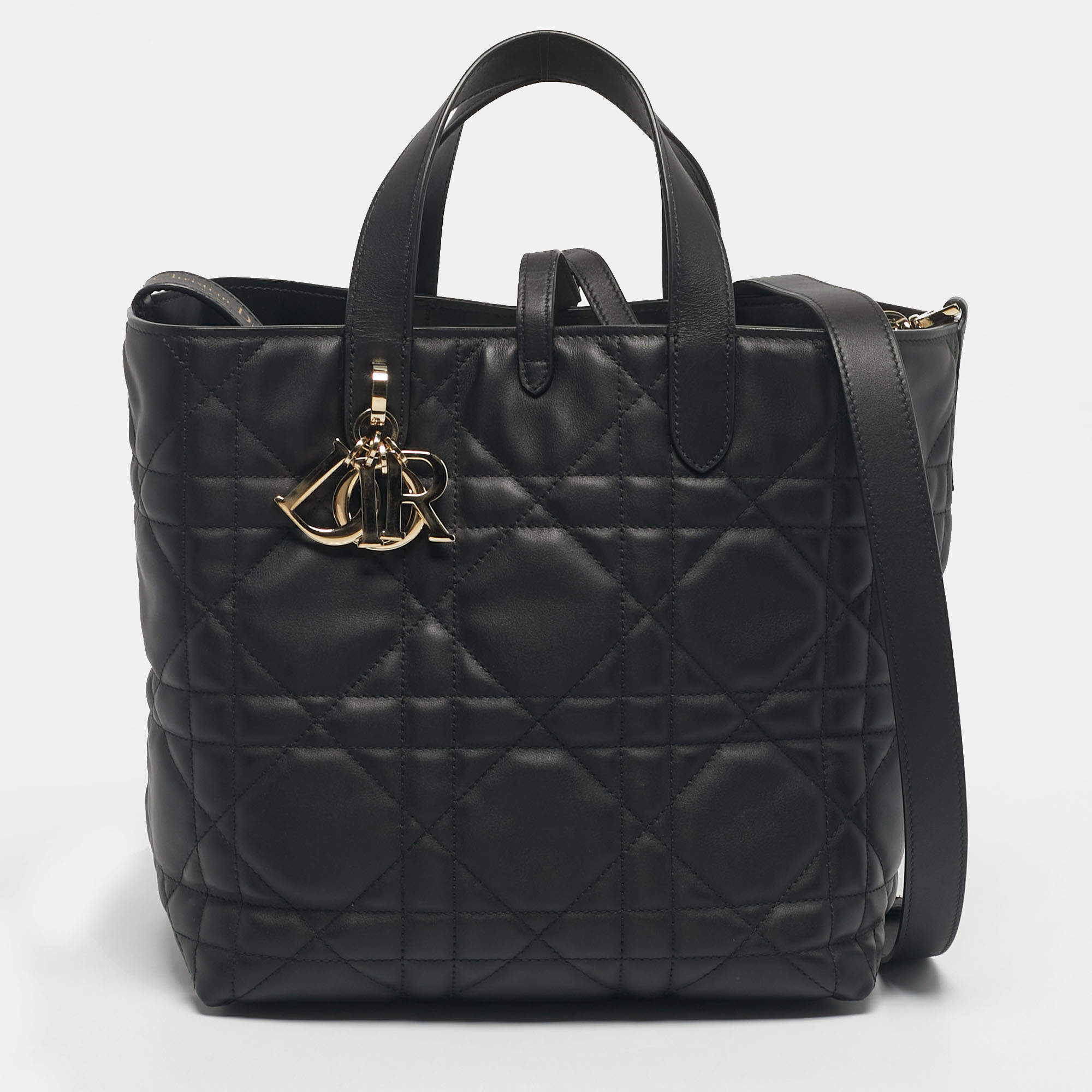 Pre Owned Dior Black Cannage Leather Medium Dior Toujours Vertical Tote