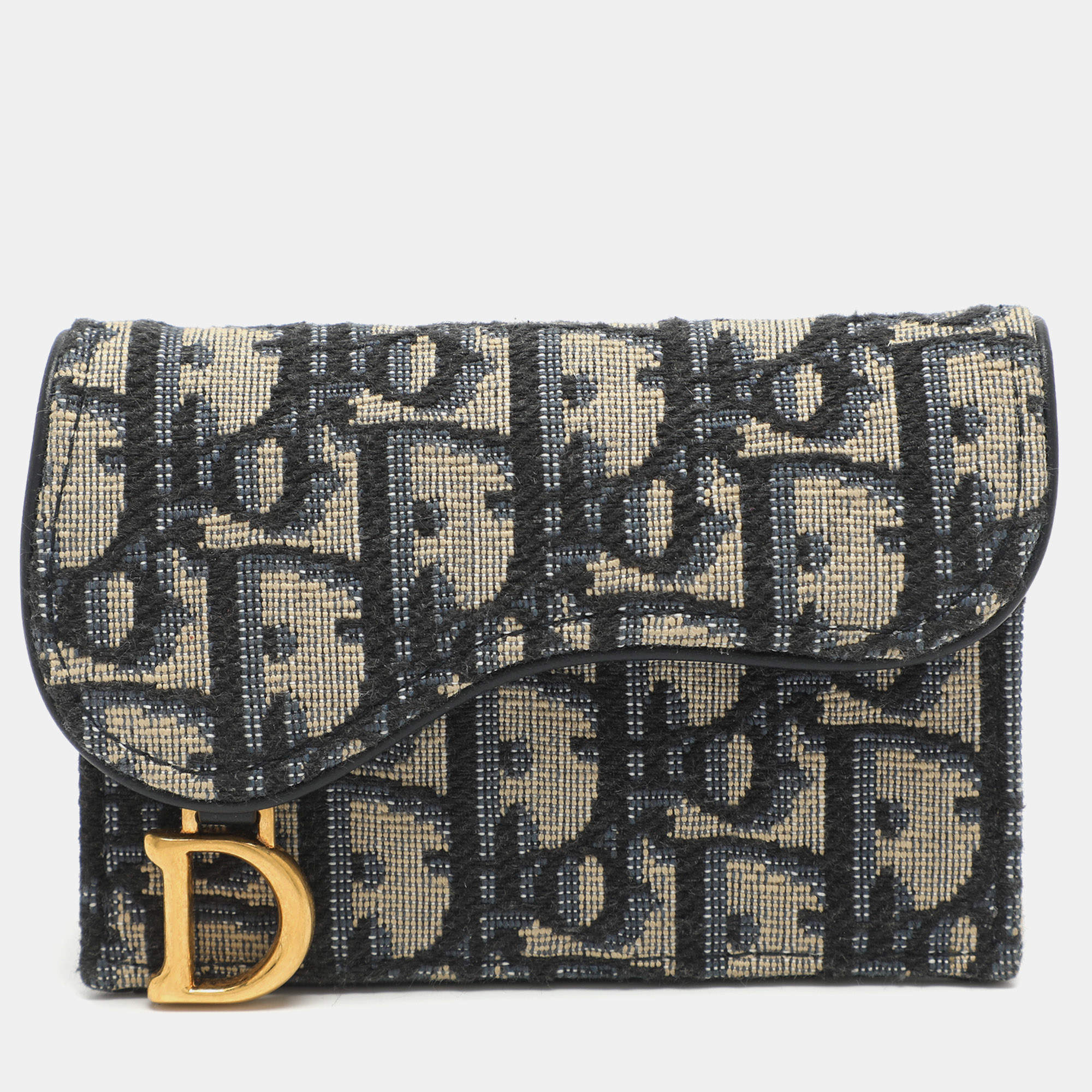 Pre Owned محفظة بطاقات ديور سدل قماش أوبليك أزرق بحري وجلد