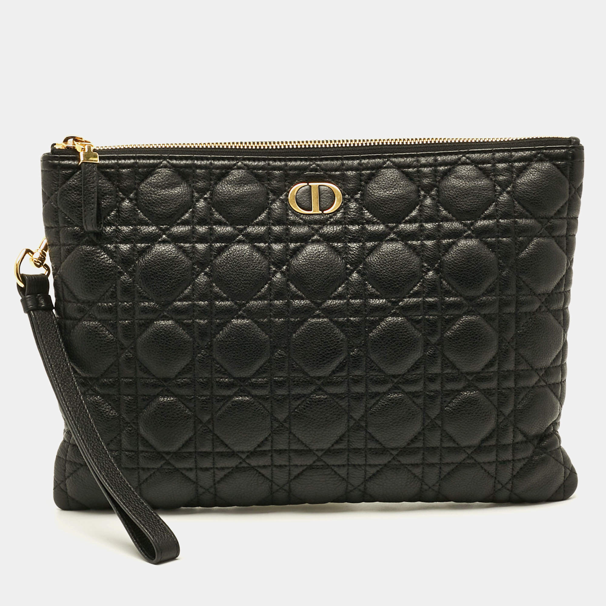 مملوكة مسبقًا Dior Caro Large Black Cannage Leather Daily Pouch