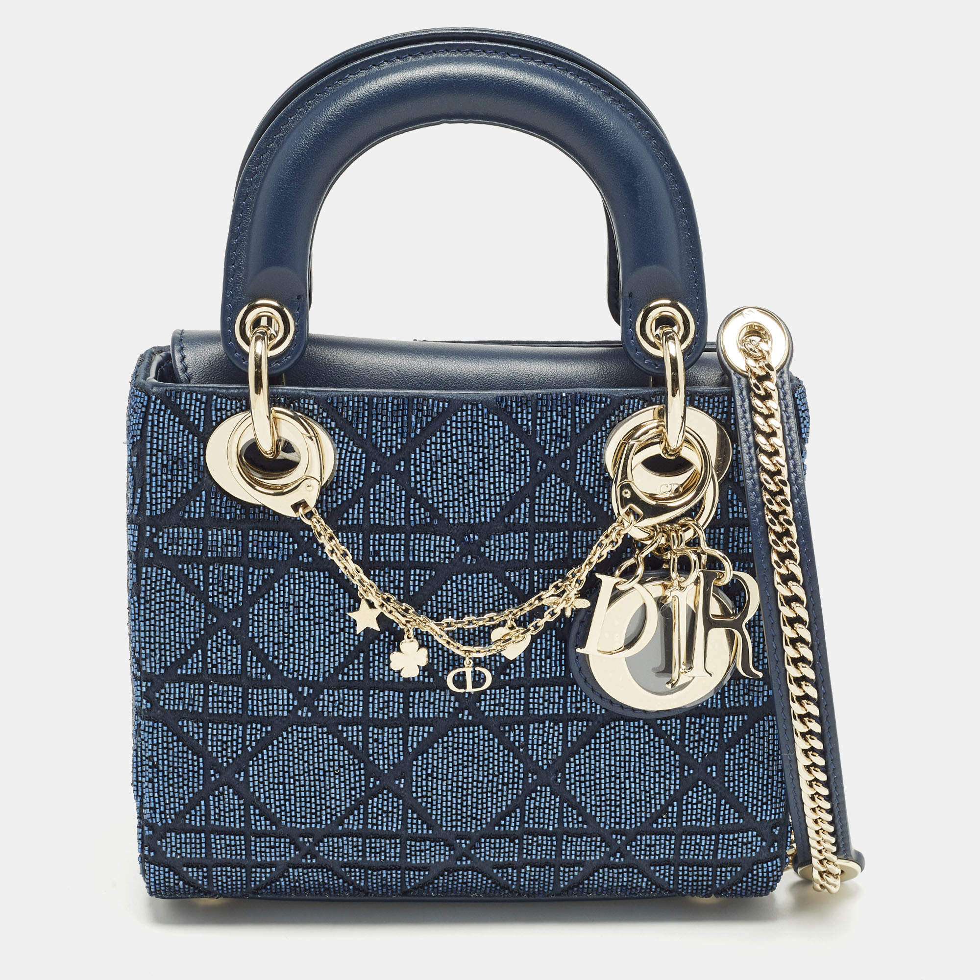 Pre Owned حقيبة يد ديور ليدي ديور ميني جلد كارانج ميتاليك