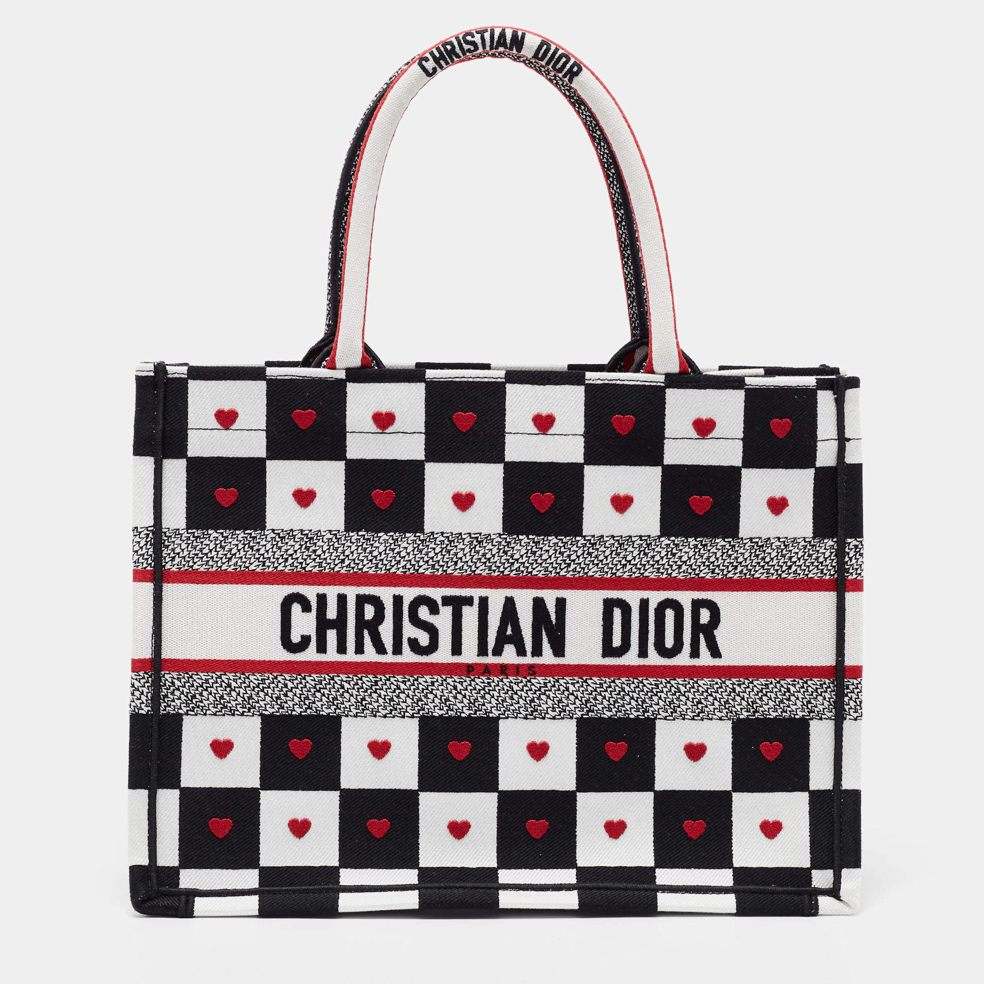 مملوكة مسبقًا Dior Multicolor DiorAmour D-Chess Embroidered Canvas Medium Book Tote