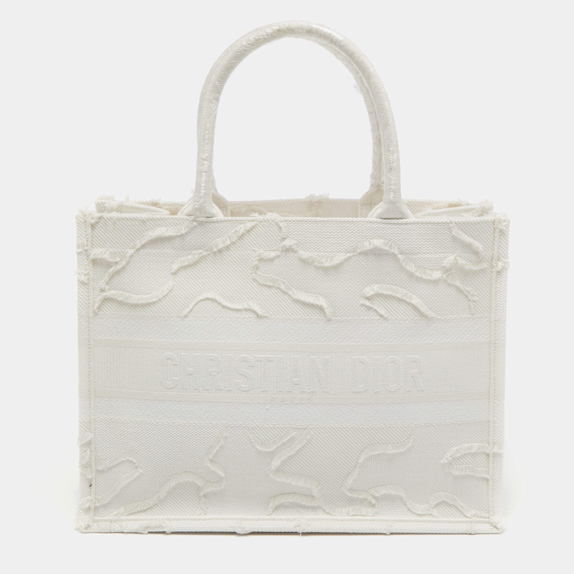 Pre Owned Dior White Camouflage Canvas Medium Book Tote