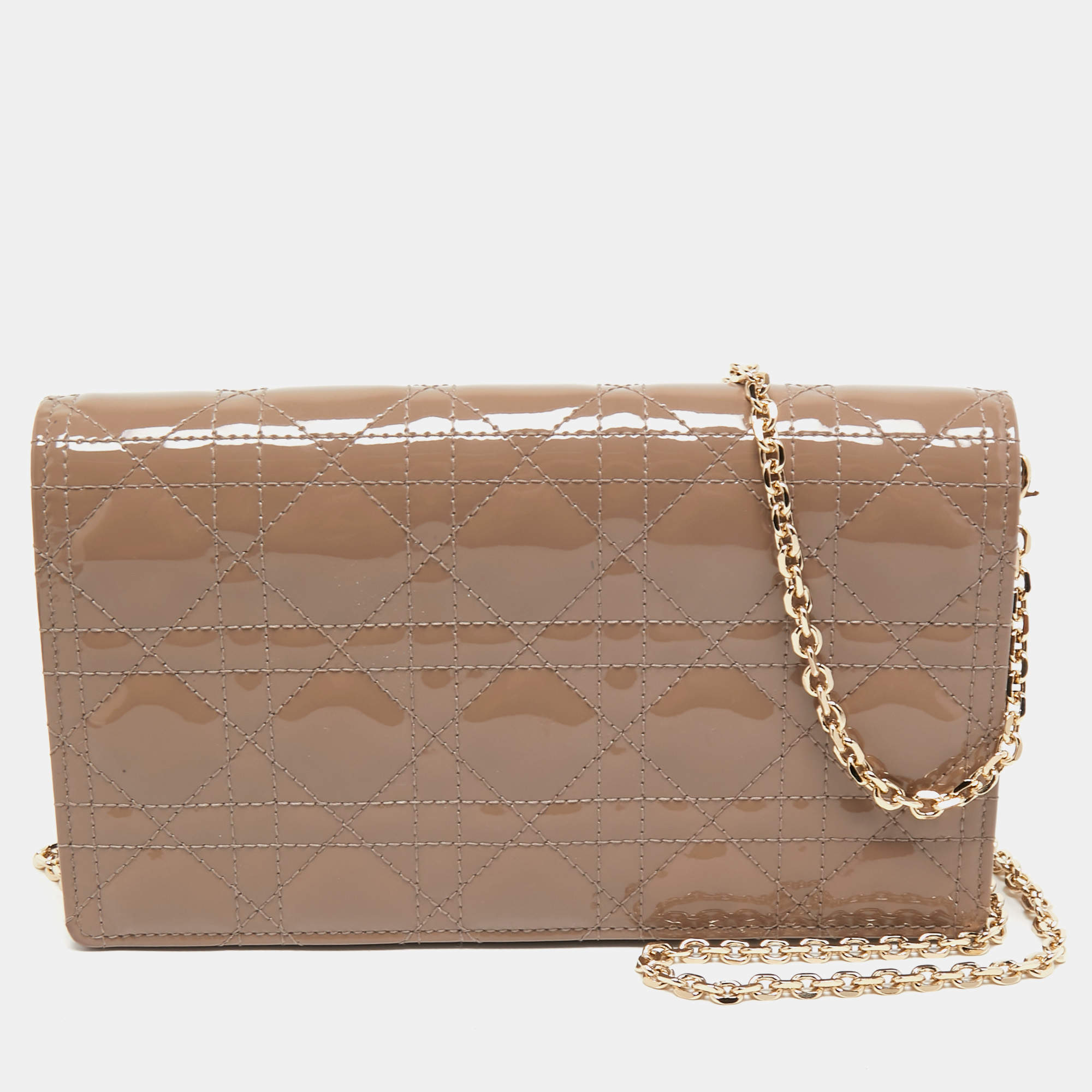 DIOR Women's Lady Dior Chain Pouch Leather in Beige