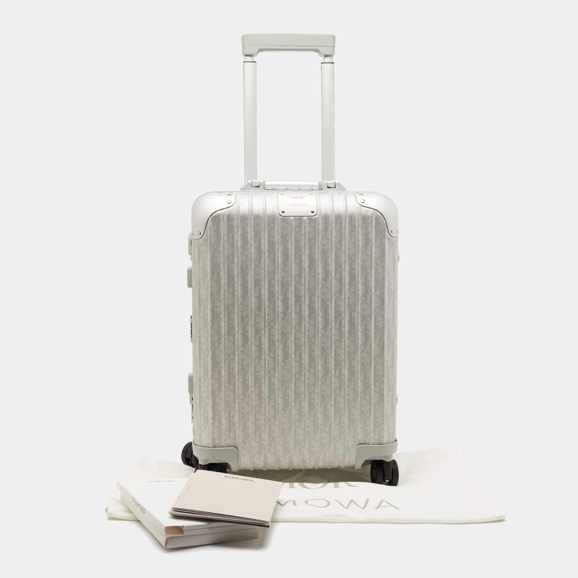 Dior x RIMOWA 4-Wheel Cabin Suitcase Aluminium Dior Oblique Silver