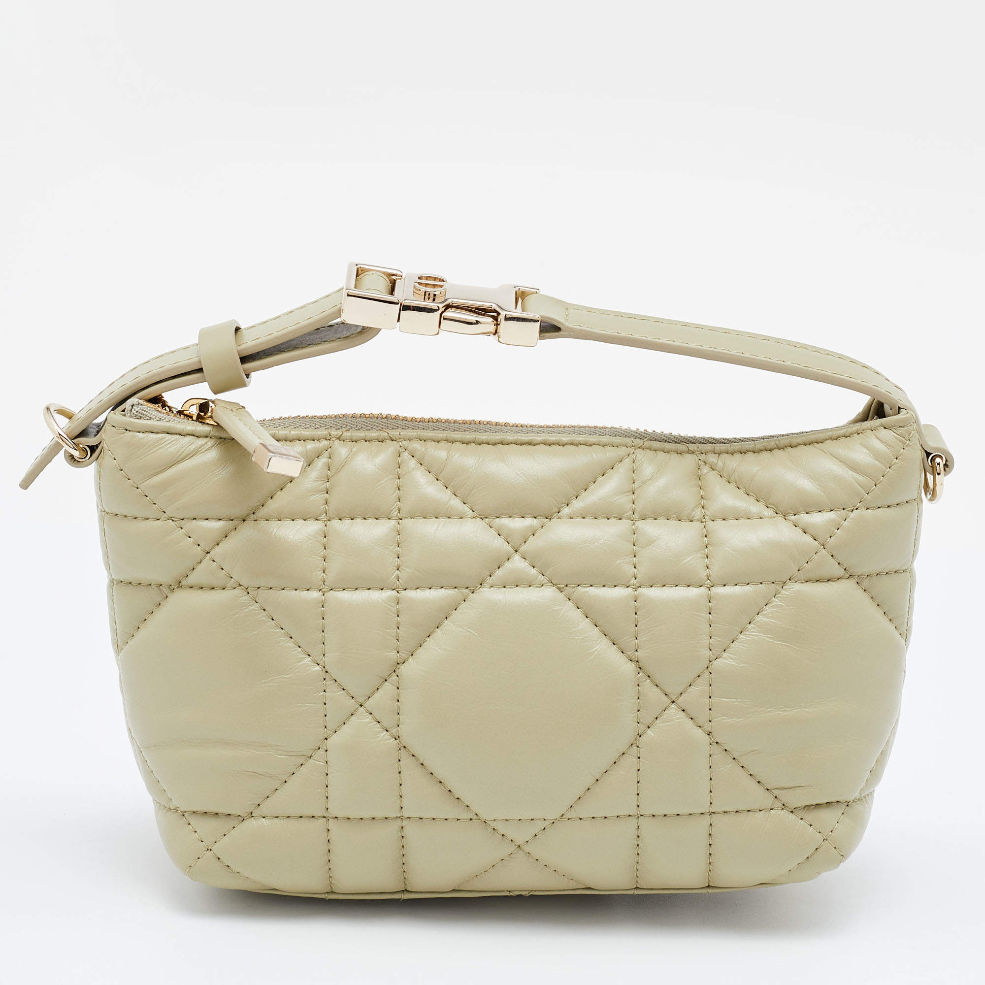 Pre Owned Dior Sage Green Macrocannage Leather Small Diortravel Nomad Pouch