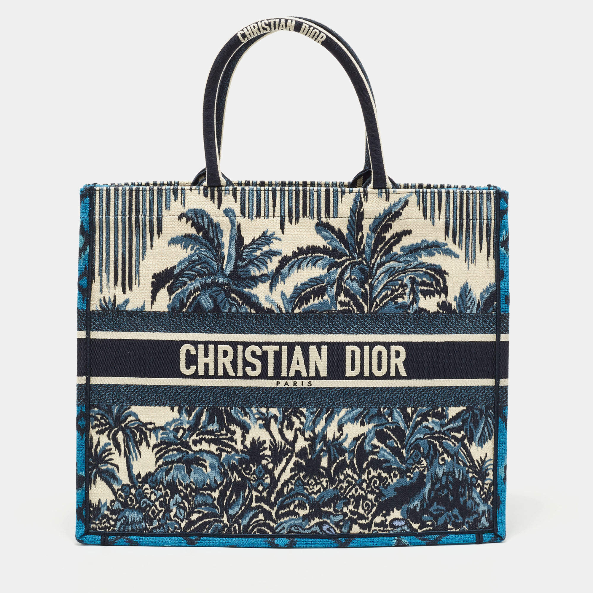 Dior Navy Blue/White Palms Embroidered Canvas Large Book Tote Dior ...