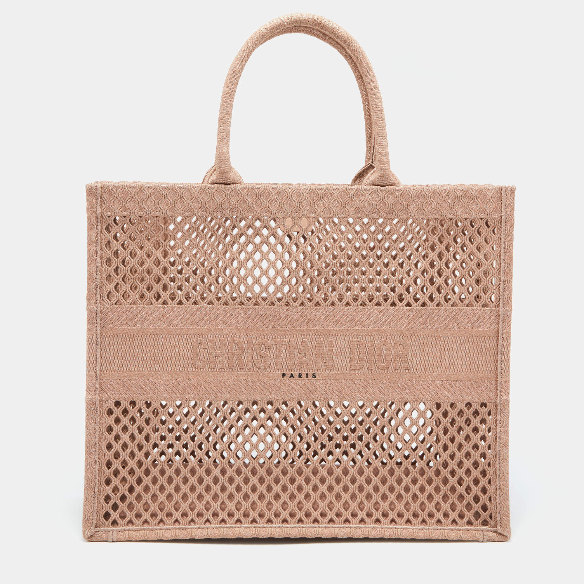 Dior Pink Mesh Embroidered Canvas Large Book Tote