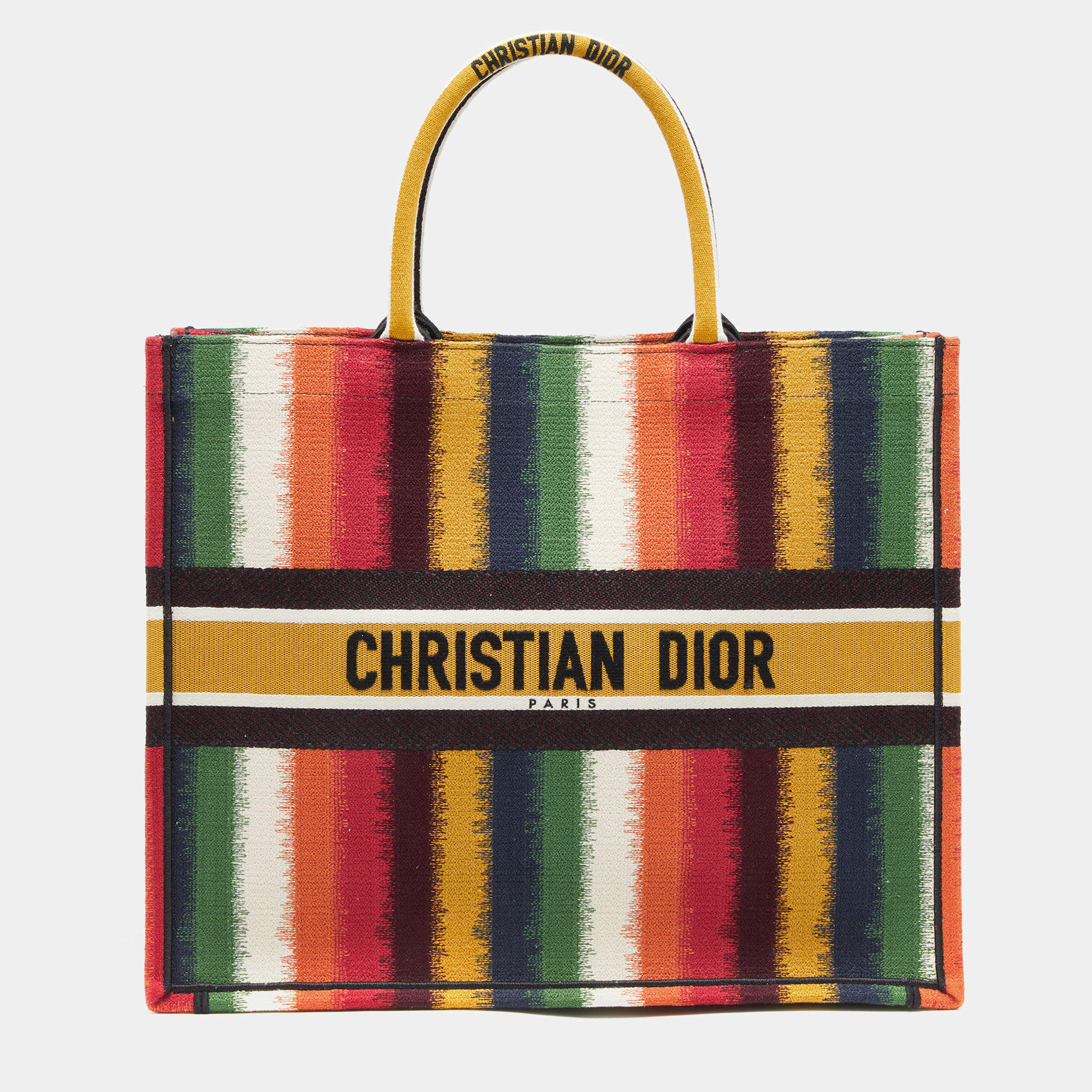 Dior Multicolor D-Striped Embroidered Canvas Large Book Tote 