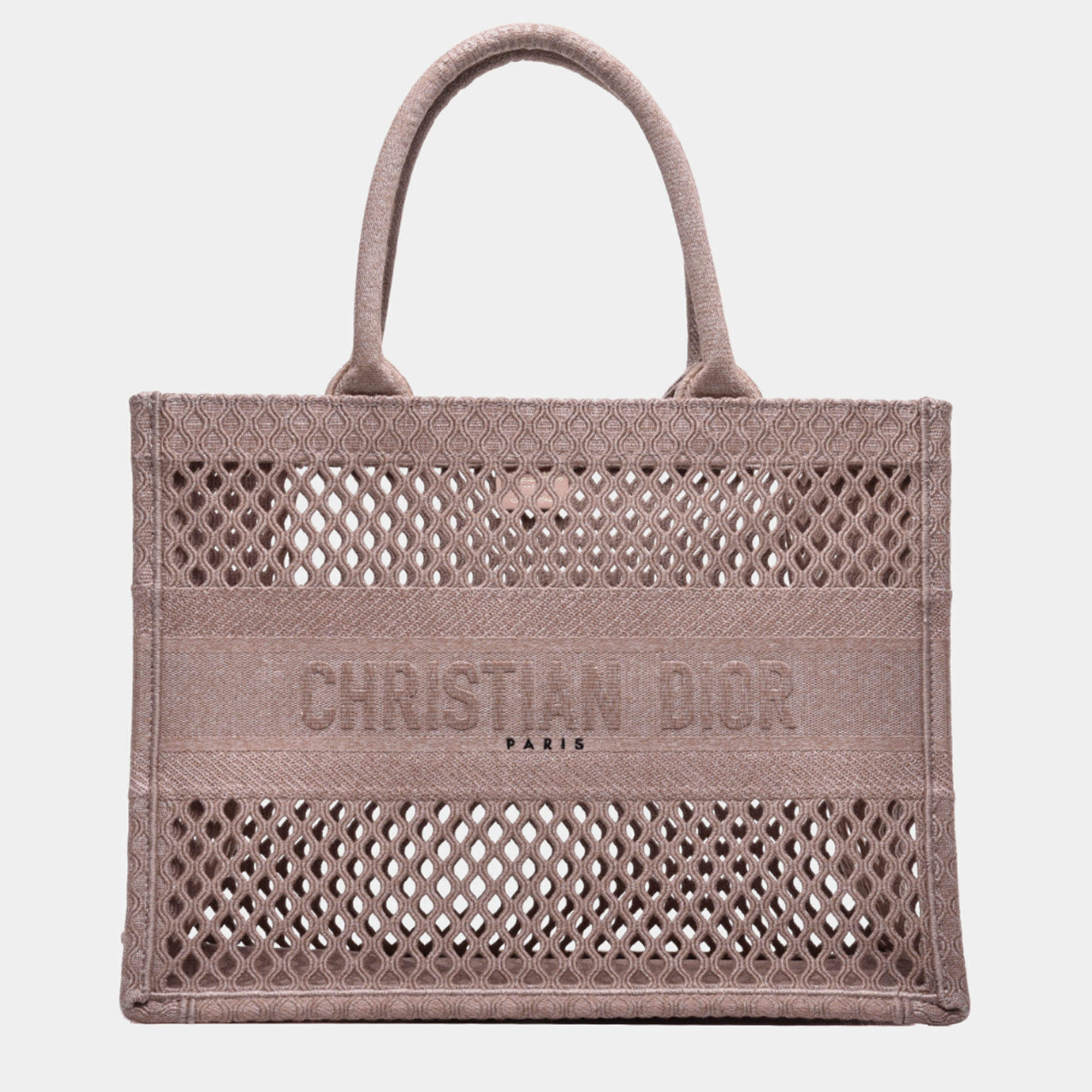 Dior Clay-Colored Mesh Embroidery Small Book Tote
