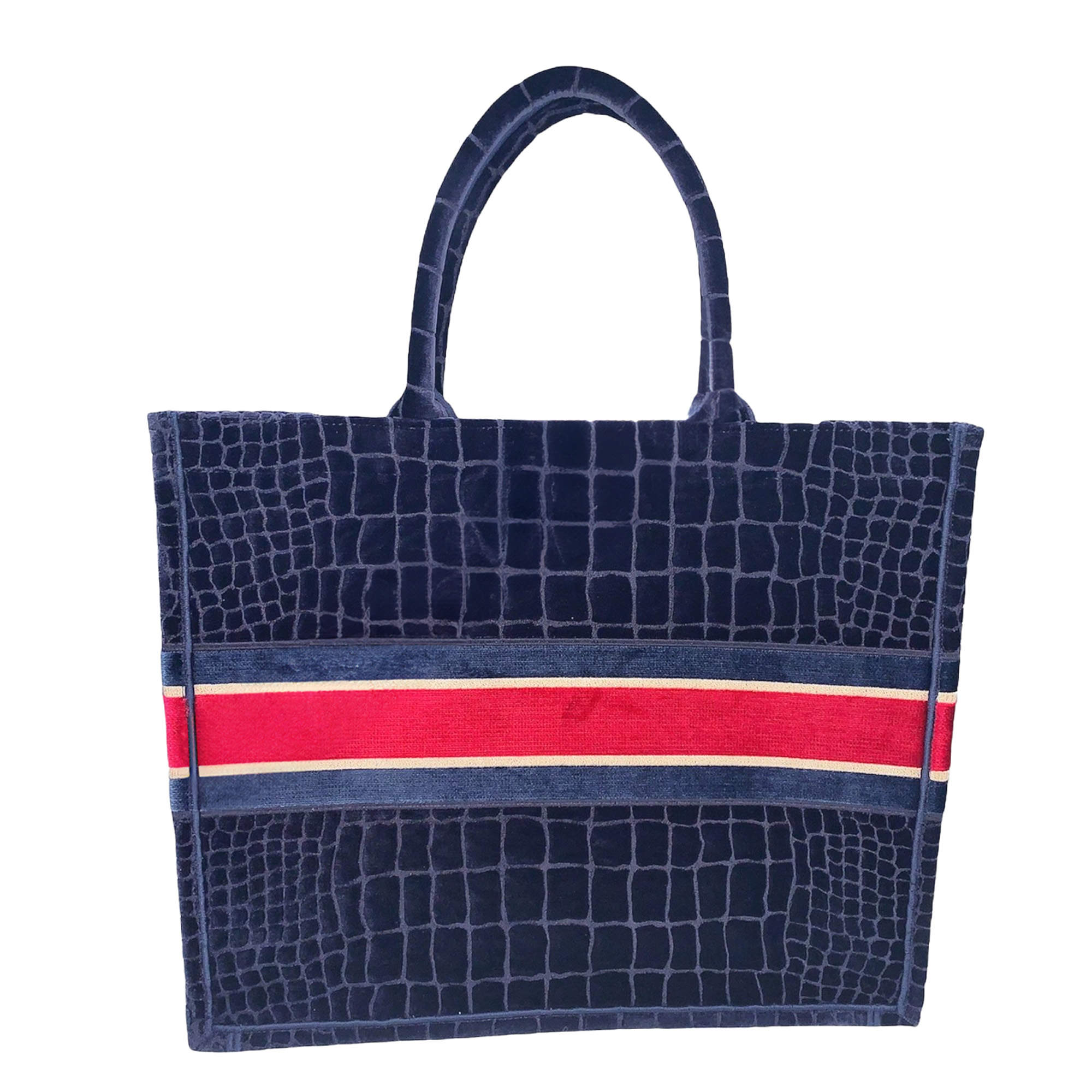 NEW Dior Book Tote: Blue Velvet Crocodile Embroidered, Large, 2021