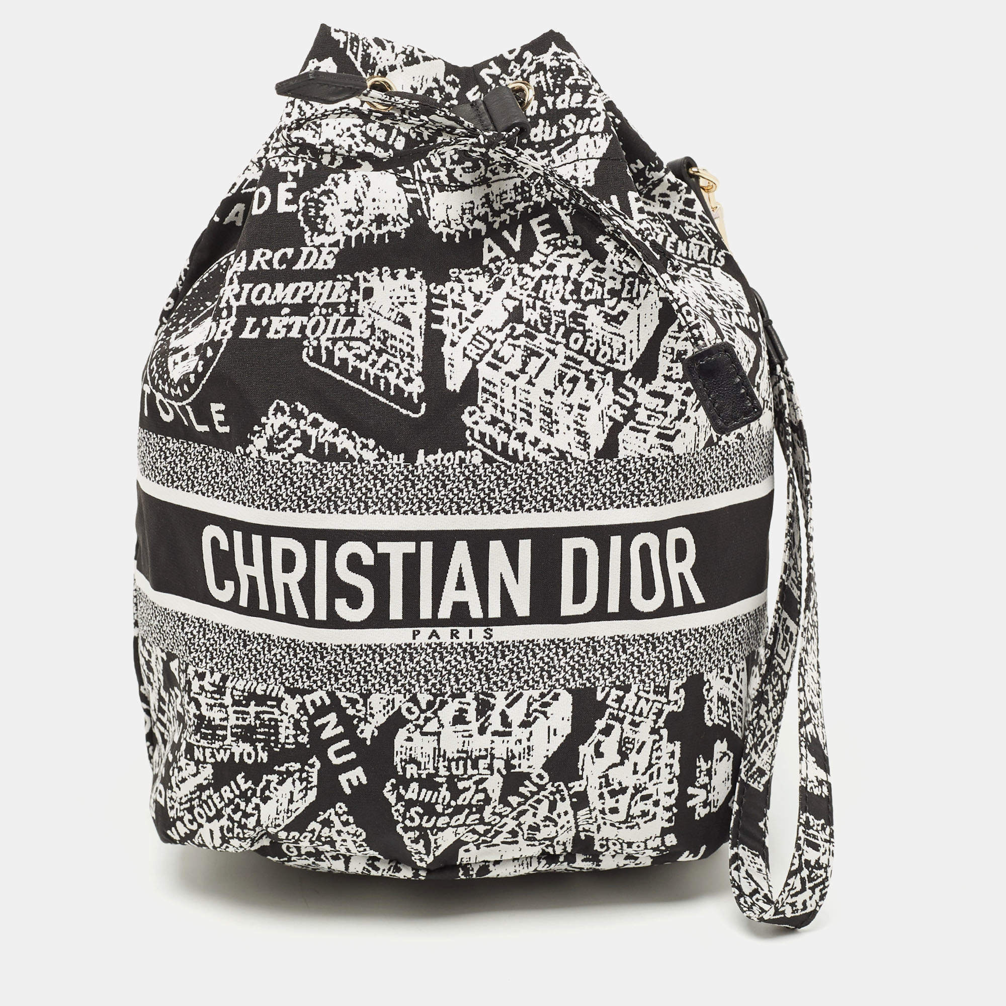 Pre Owned Dior Black/White Plan De Paris Nylon Diortravel Pouch