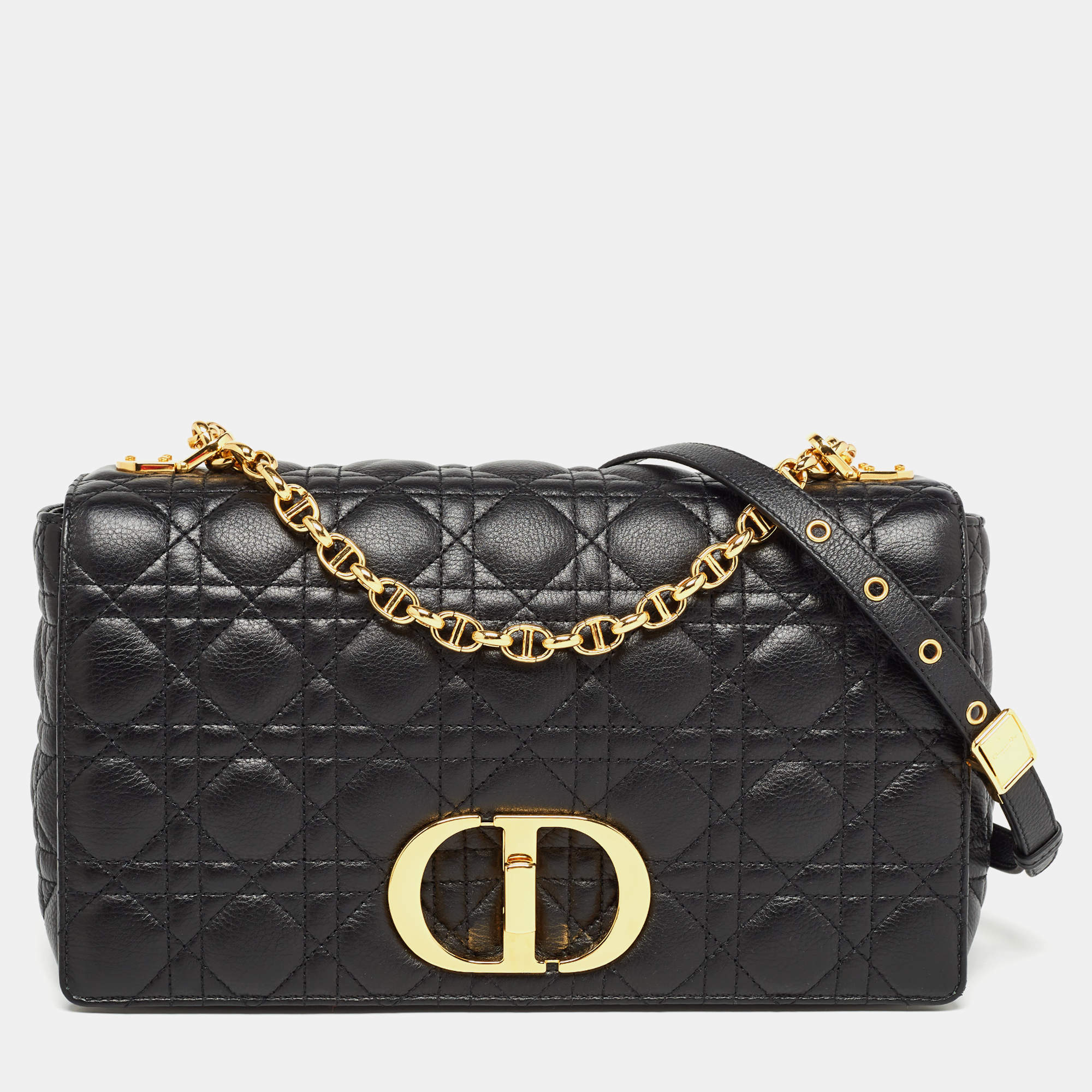Pre Owned Dior Black Cannage Leather Large Caro Shoulder Bag