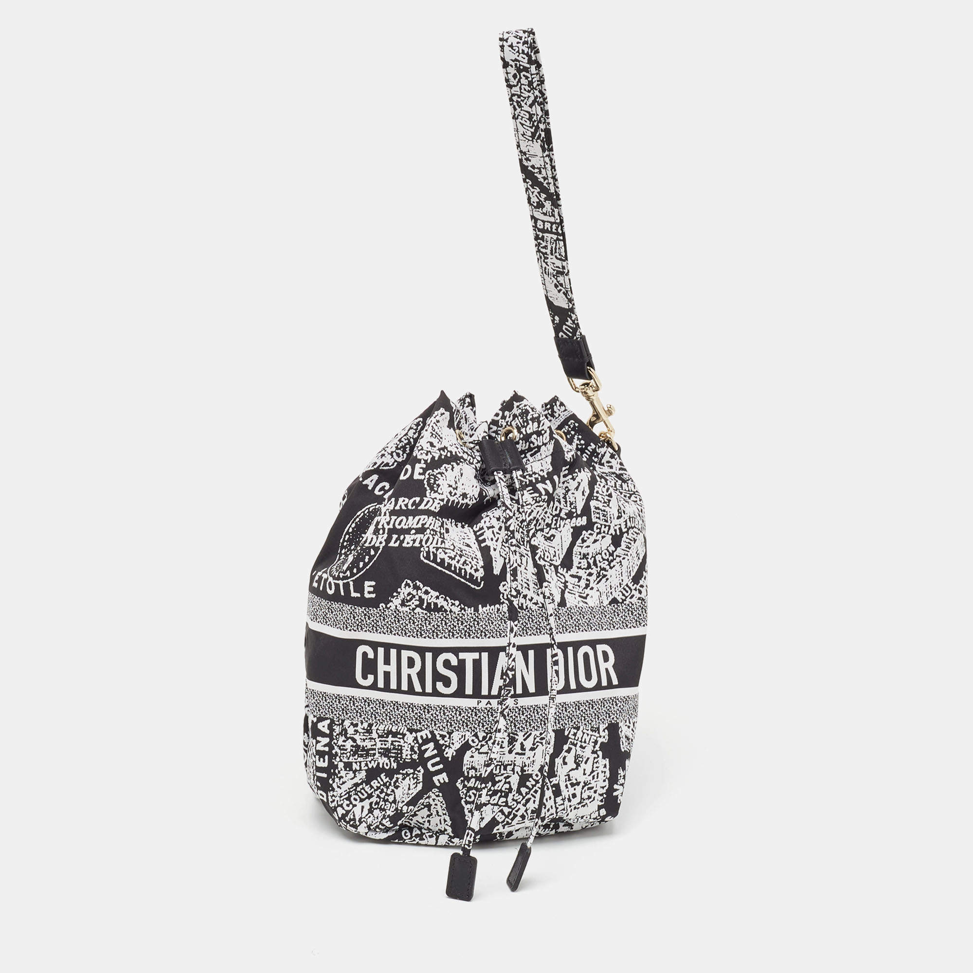 Pre Owned Dior Black/White Plan De Paris Nylon Diortravel Pouch