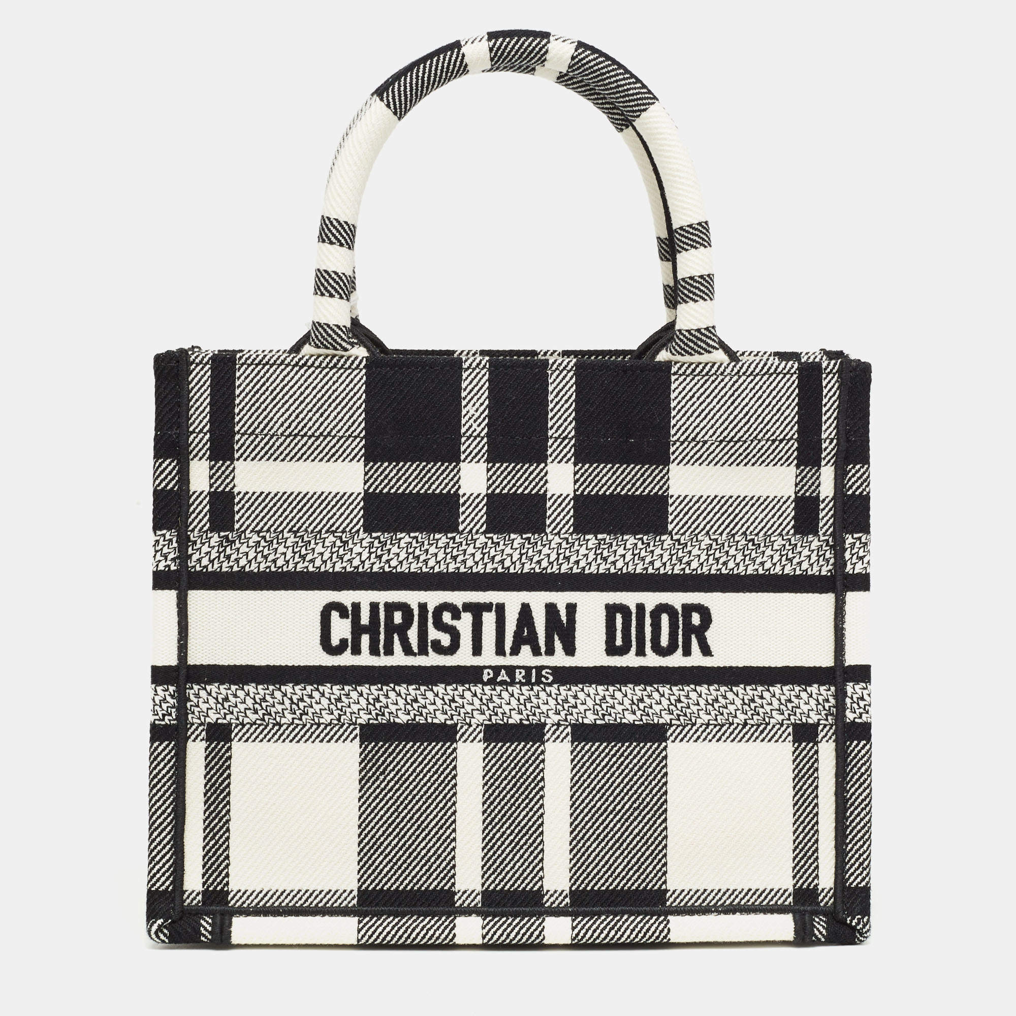 Pre Owned Dior Black/White Check'N'Dior Canvas Small Book Tote