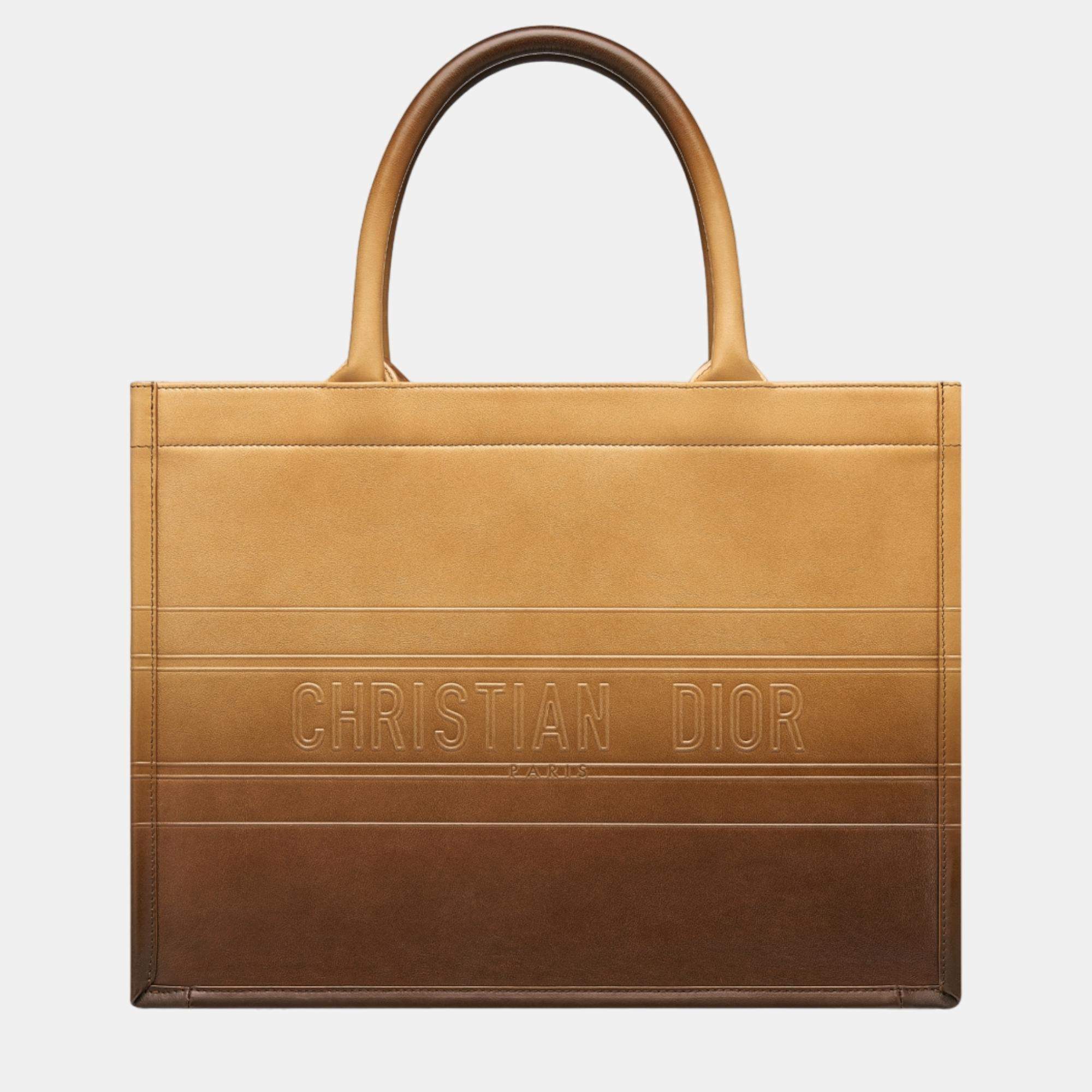 Pre Owned Christian Dior Brown Calfskin Medium Dior Book Tote