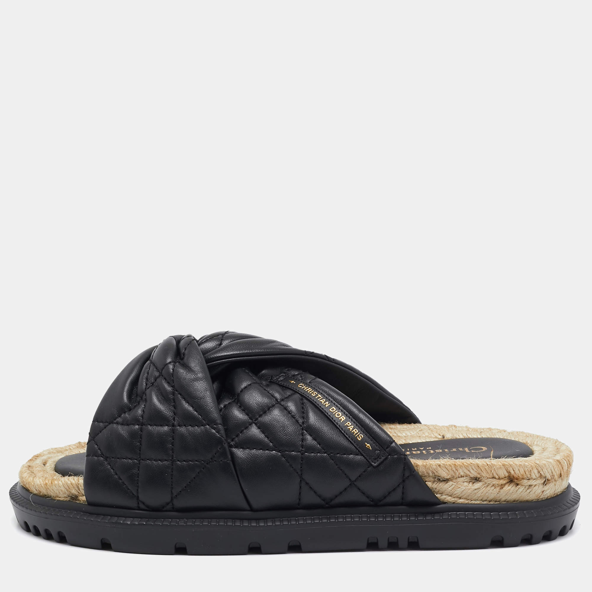 Dior Black Leather D-twist Flat Slides Size 38