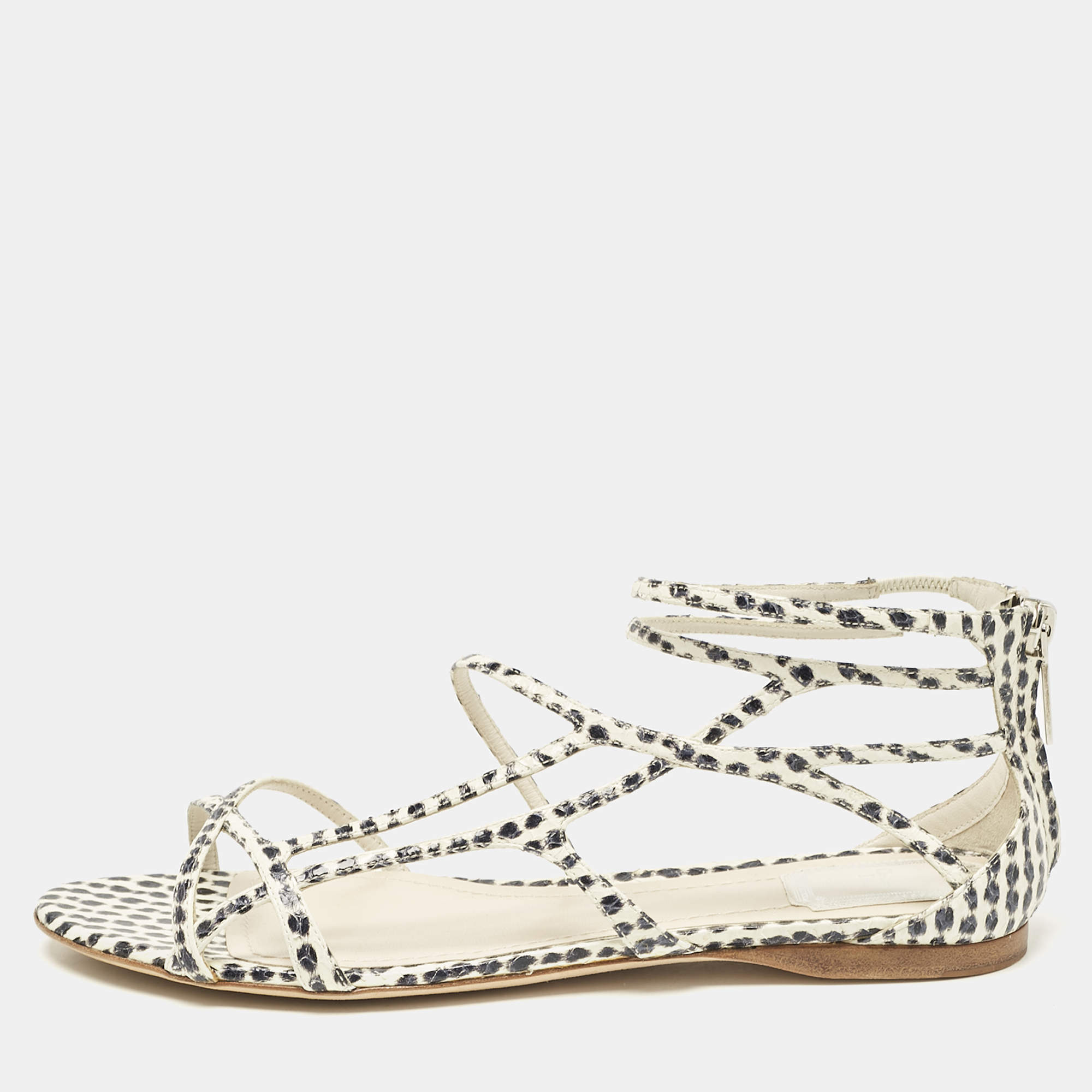 Dior Cream/Black  Polka Dot Python Leather Flat Sandals Size 39