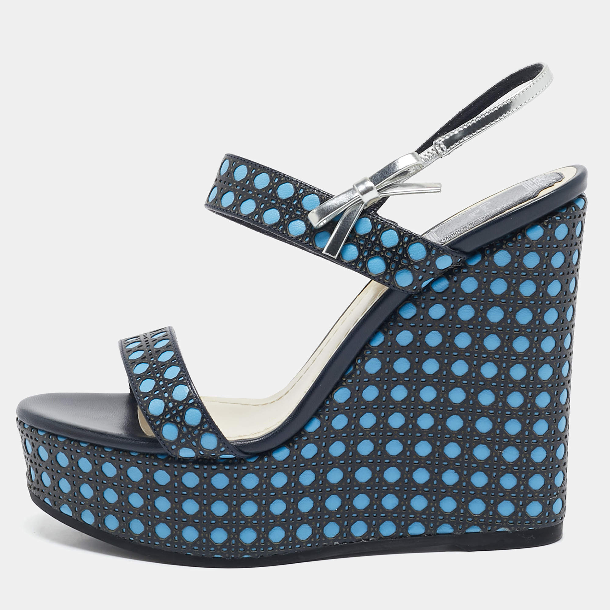 Dior Multicolor Cannage Leather Platform Wedge Sandals Size 36