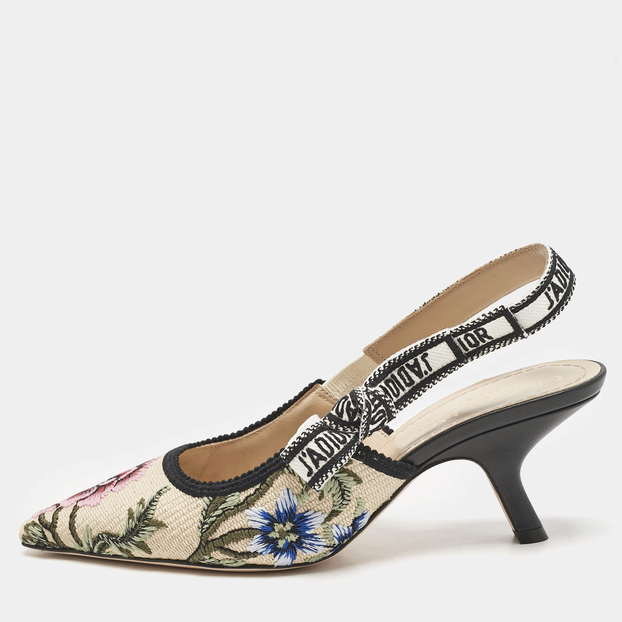 Dior Multicolor Floral Jacquard J'Adior Slingback Pumps Size 36.5