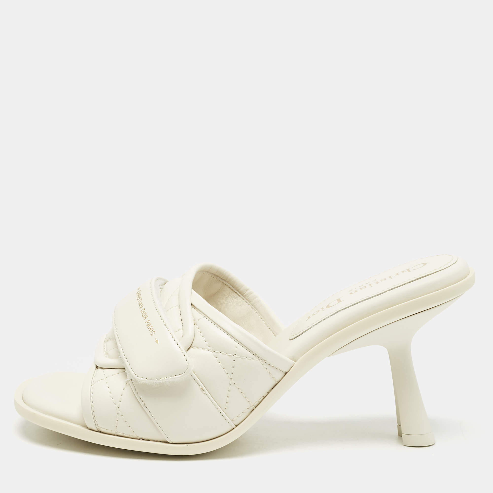 Dior Off White Quilted Leather Diorevolution Slide Sandals Size 37