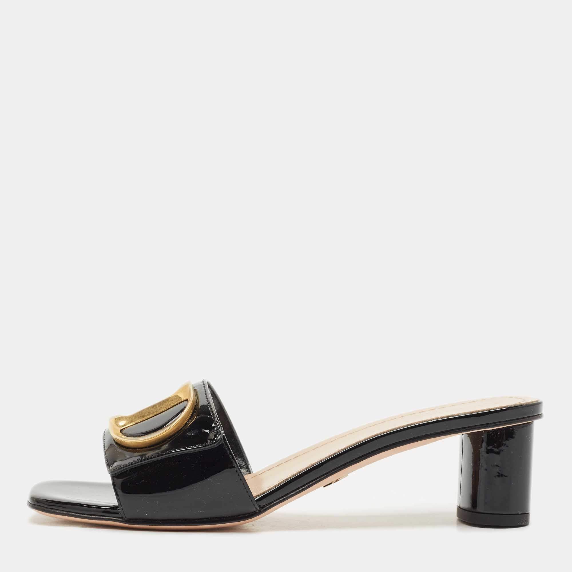 Pre Owned Dior Black Patent Leather C'est Dior Slide Sandals Size 38.5