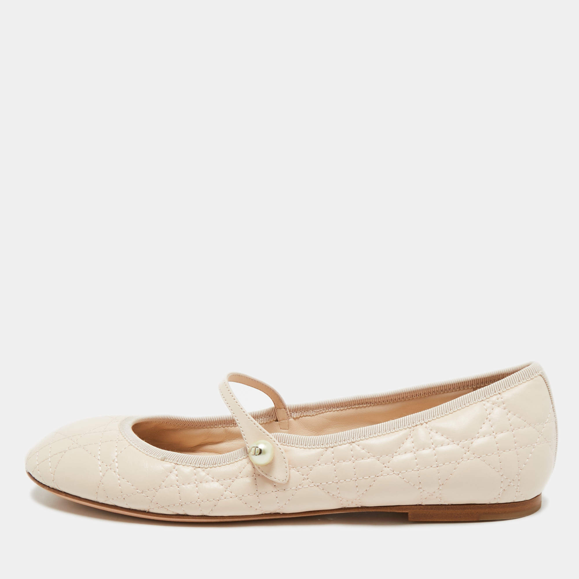 Pre Owned Dior Light Peach Cannage Leather Mary Jane Ballet Flats Size 40