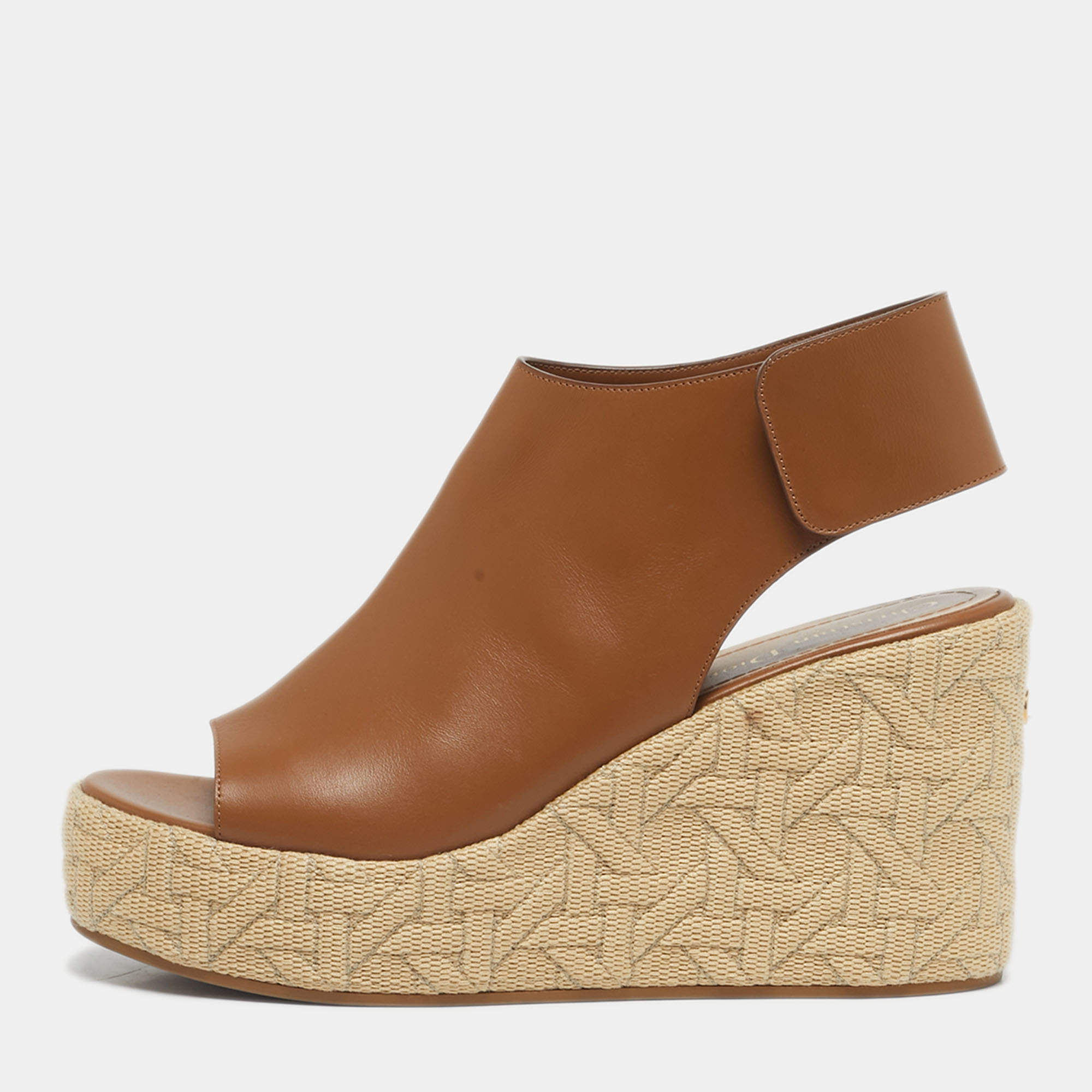 Pre Owned Dior Brown Leather Attitude Wedge Sandals Size 39