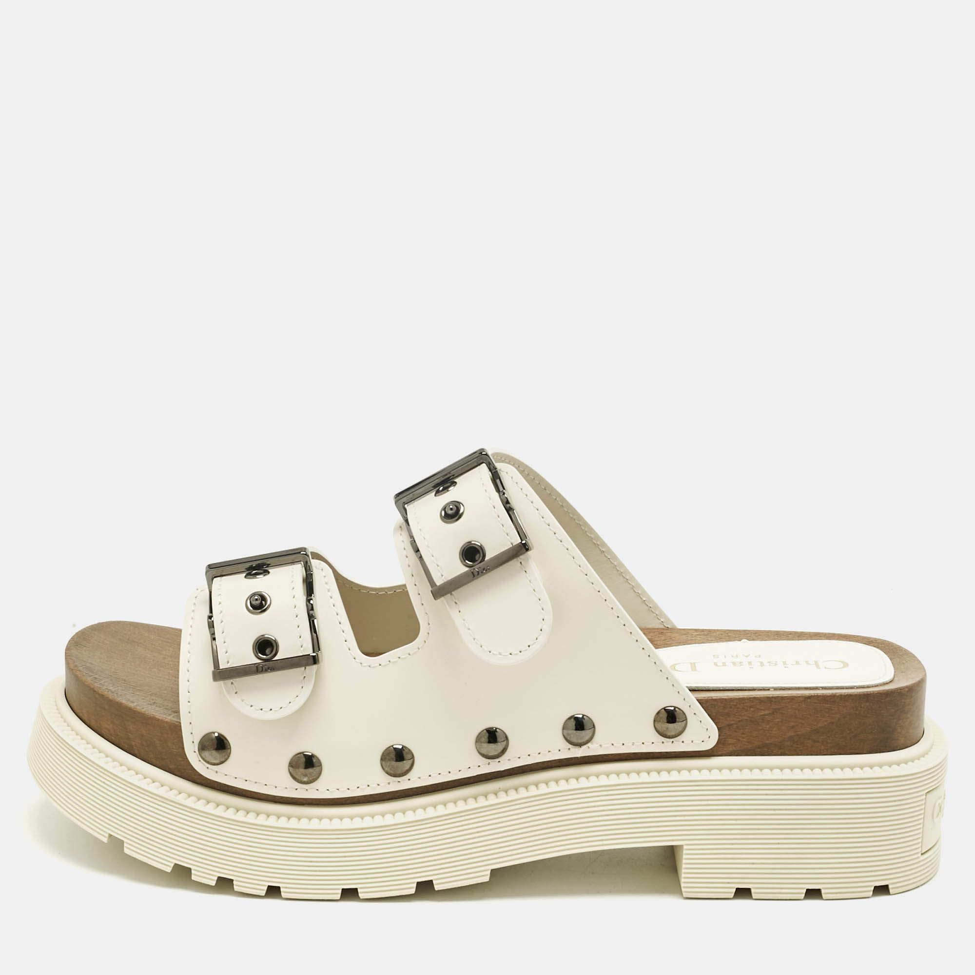 Pre Owned Dior White Leather Diorquake Clogs Size 38