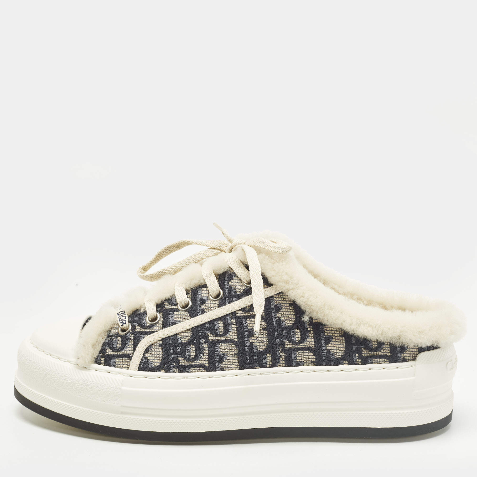 Pre Owned حذاء مولات ديور والك نيفي بلو قطني و شيرلينغ مقاس 39