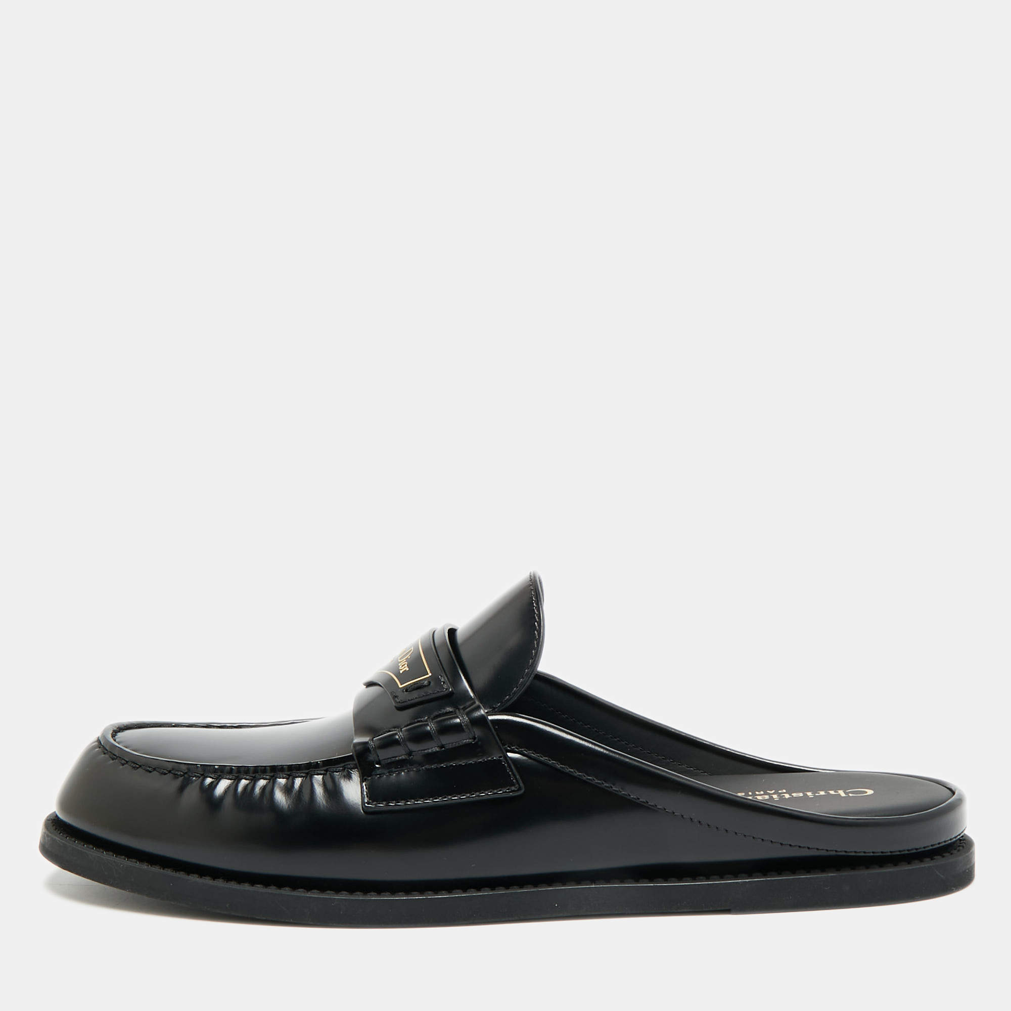 مملوكة مسبقًا Dior Boy Size 39 Black Brushed Leather Flat Mules