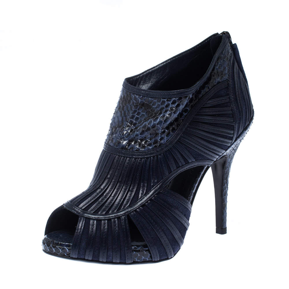 Dior Blue Python Leather Cut Out Ankle Booties Size 36