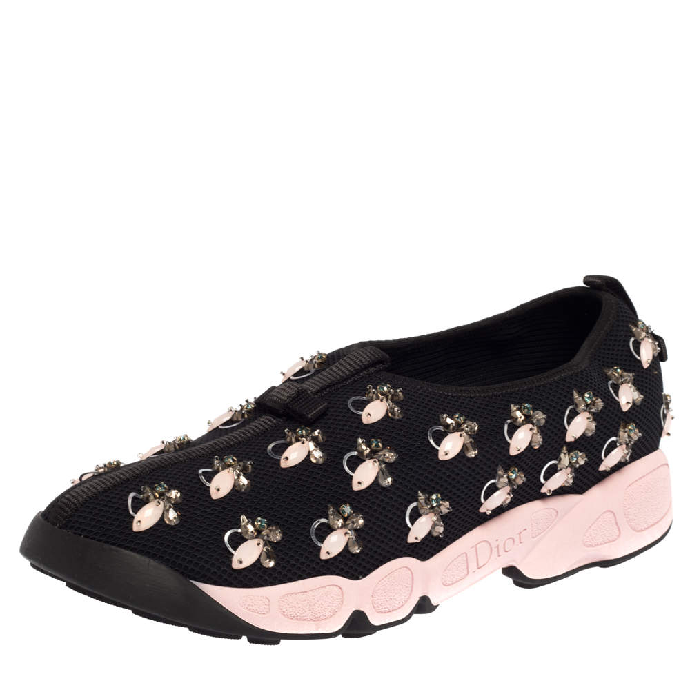 Dior Black Mesh Fusion Floral Embellished Sneakers Size 41