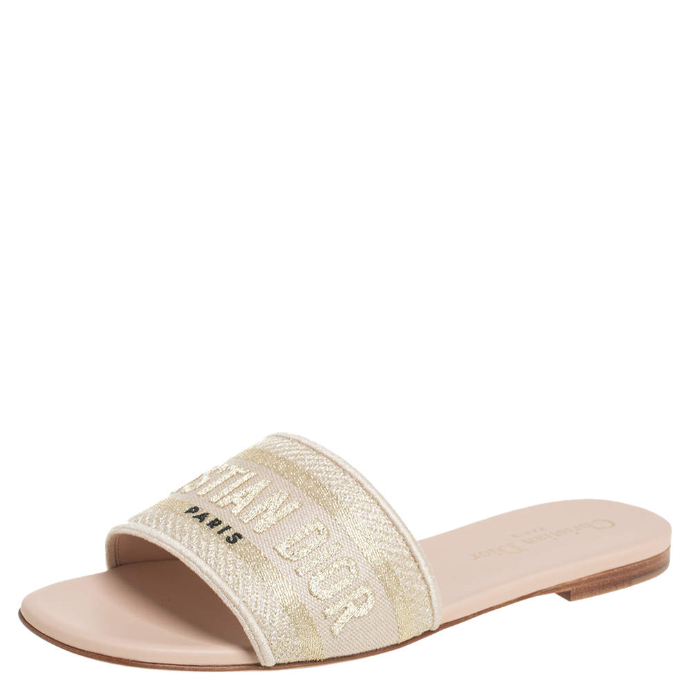 Pre Owned Dior Beige Canvas Slip On Sandals Size 37
