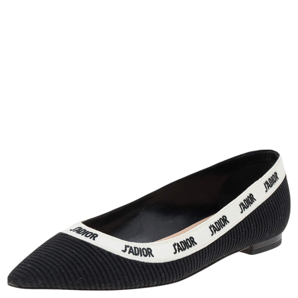 Dior Black Technical Fabric J'adior Pointed Toe Ballet Flats Size 39