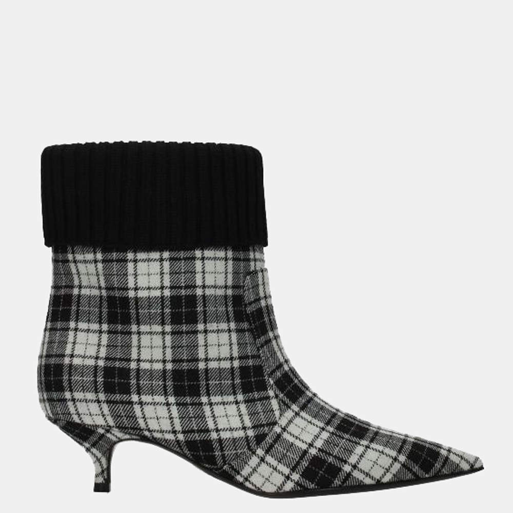 Pre Owned Dior Black/White Fabric Ankle Boots Size US 10/EU 40.5