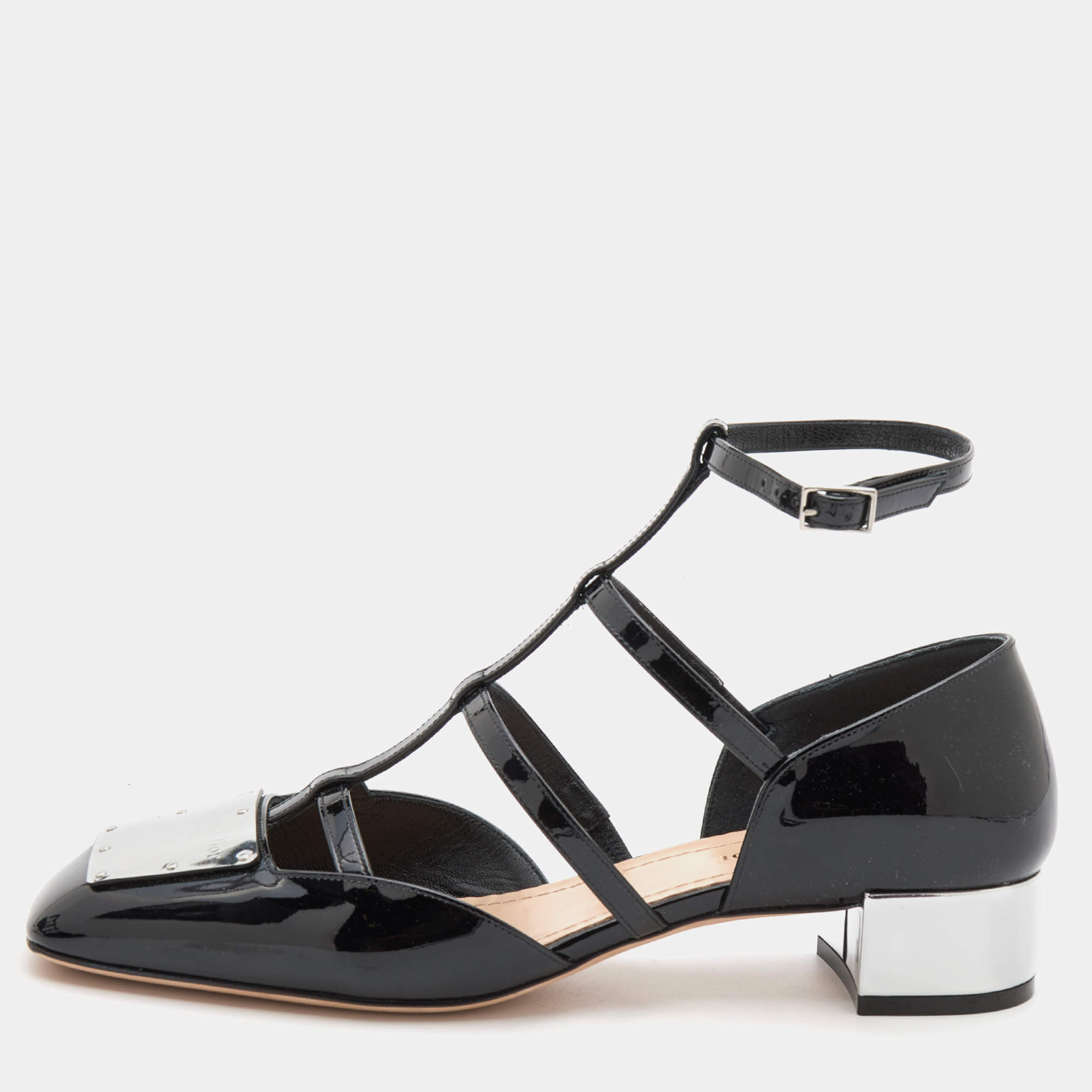 Pre Owned Dior Black Patent Leather La Parisienne Caged Pumps Size 38