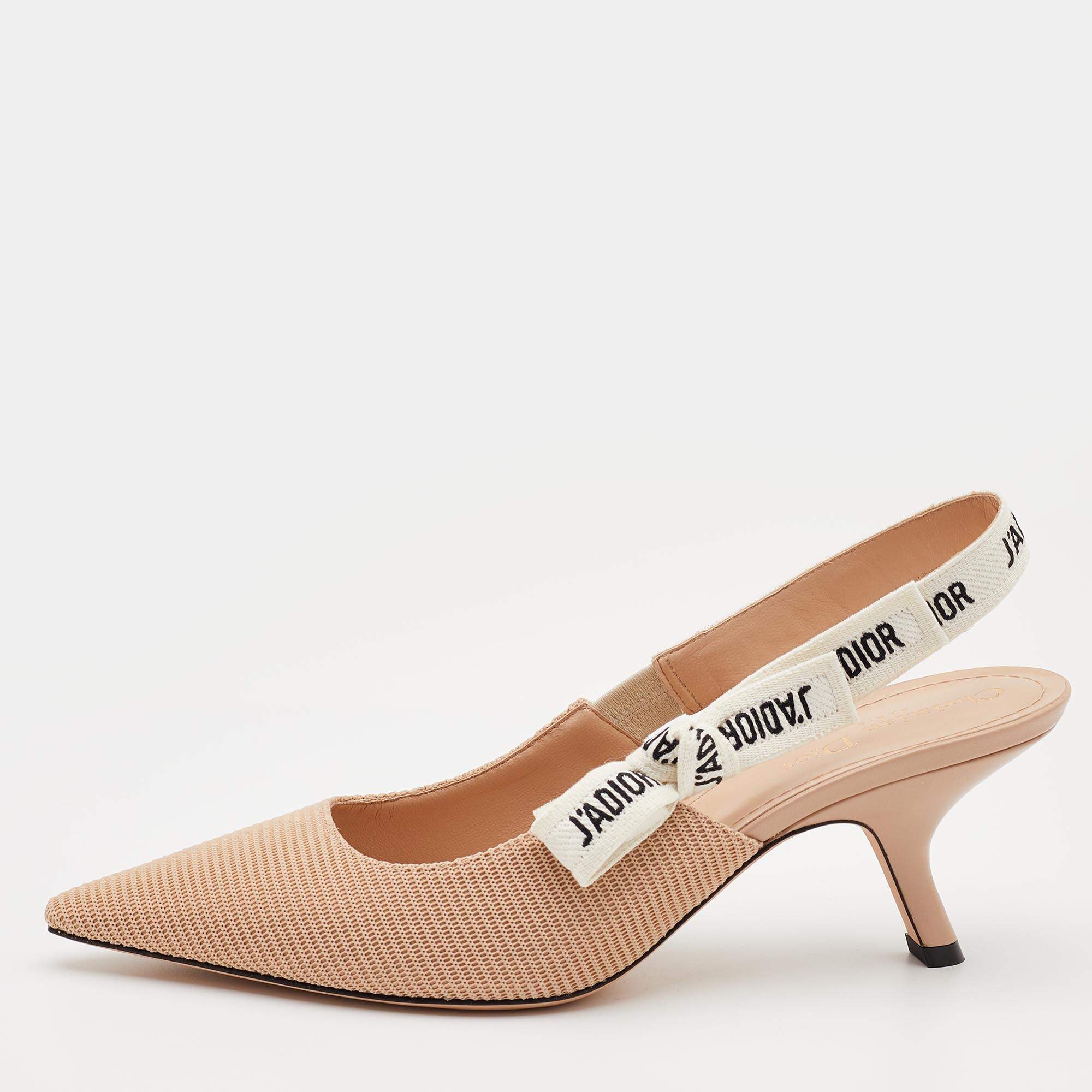 Dior Beige Canvas J'adior Slingback Pumps Size 40.5