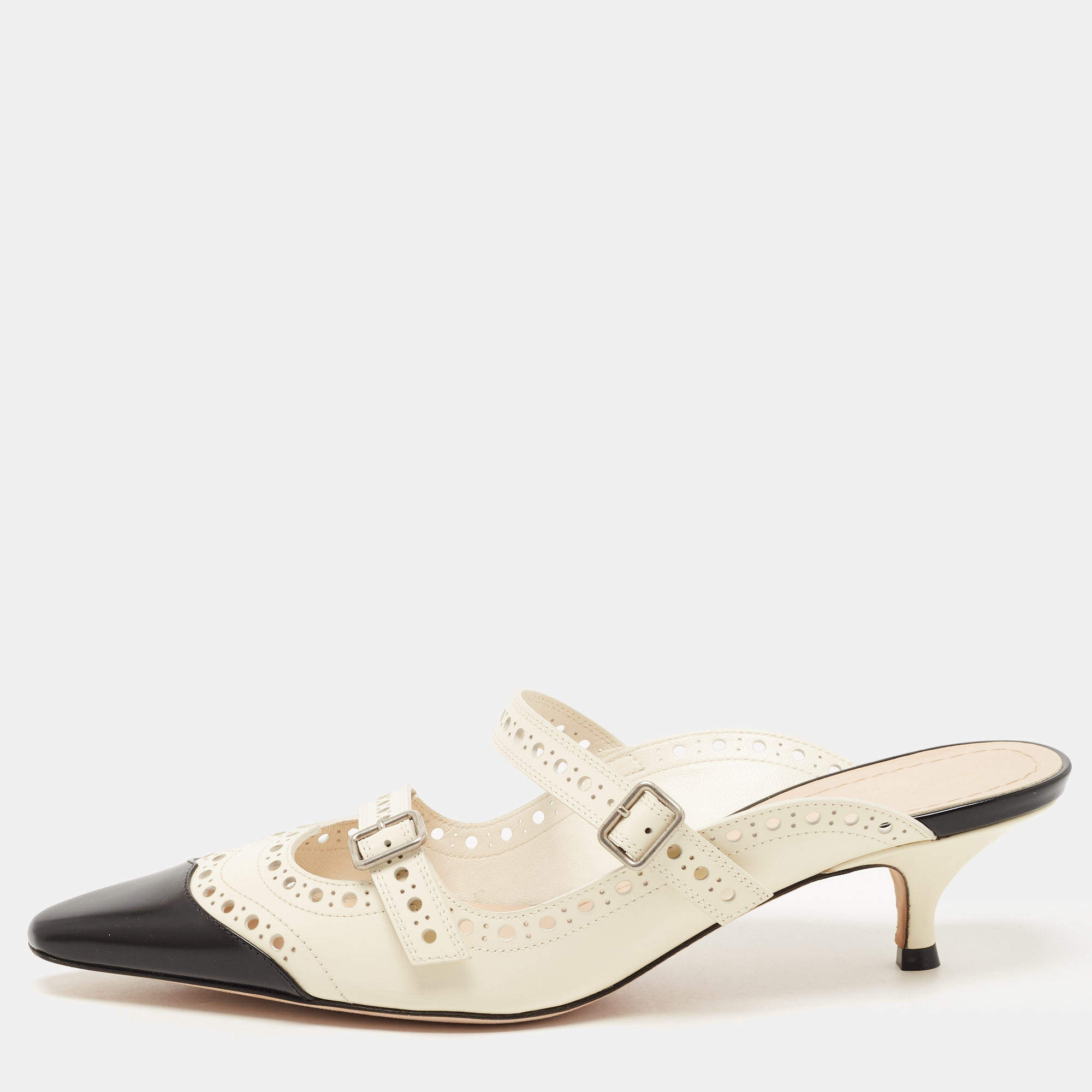 Pre Owned Dior Cream/Black Leather Spectadior Mules Size 37
