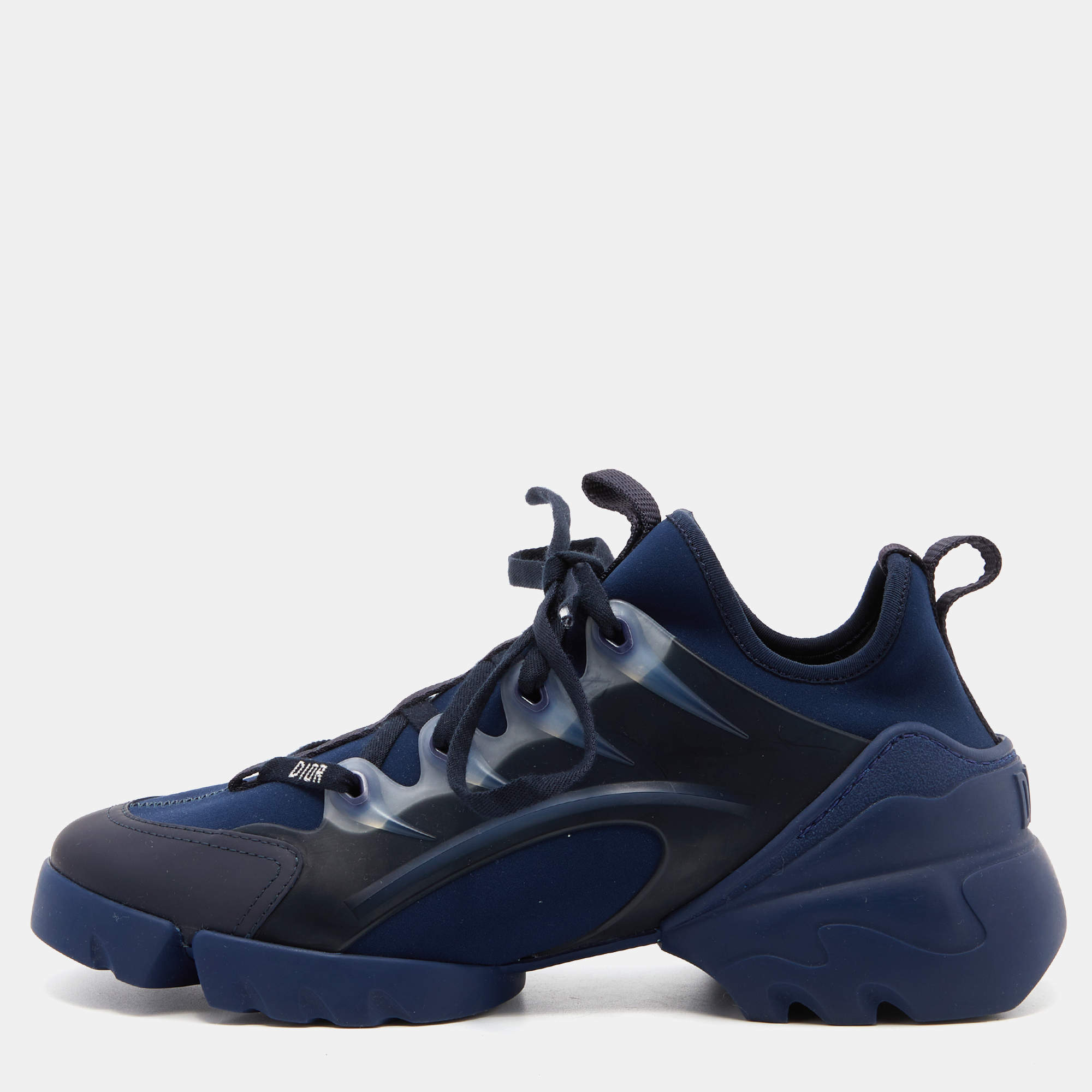 Dior Navy Blue/Black Neoprene and Leather D-Connect Sneakers Size 37