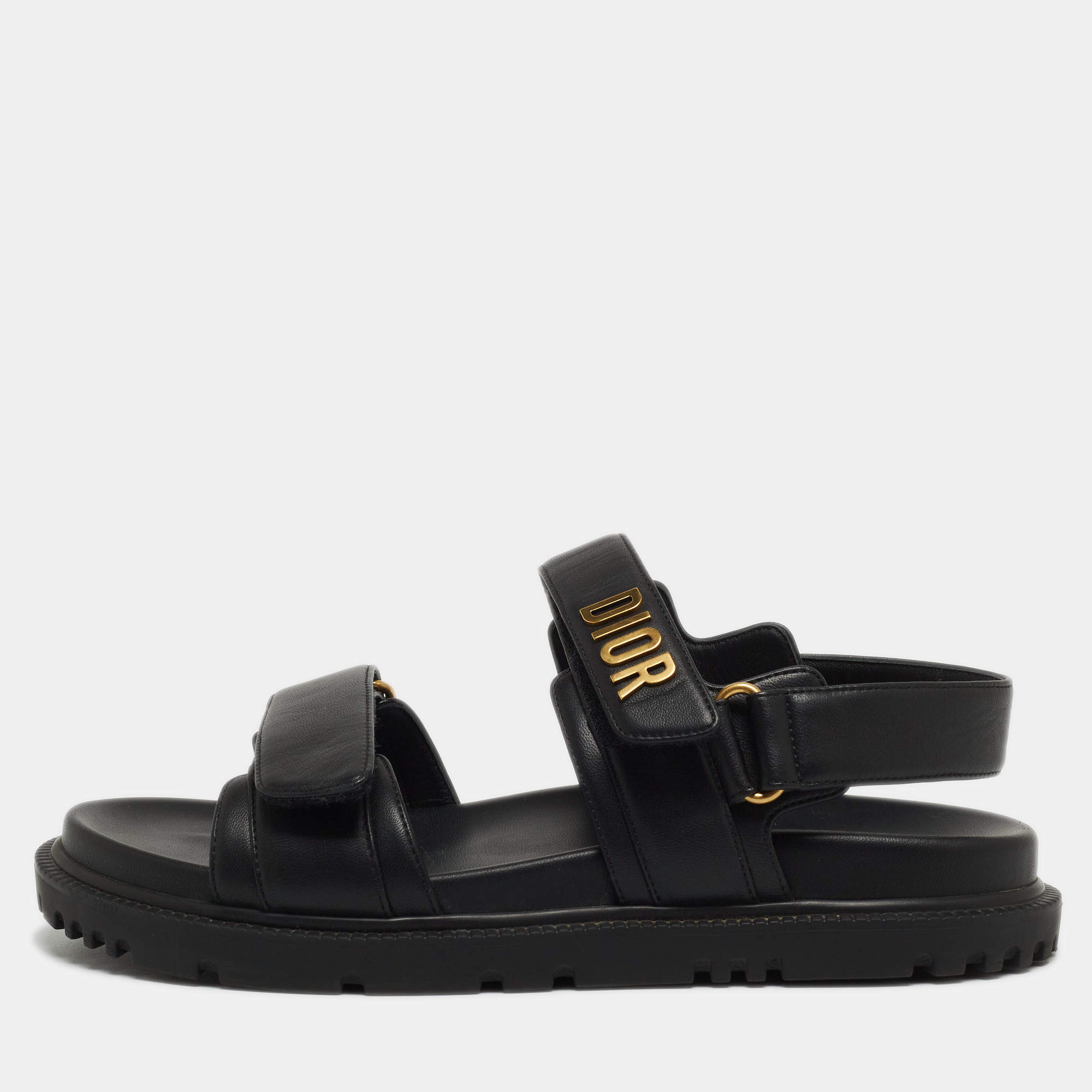 مملوكة مسبقًا Dior Black Leather DiorAct Sandals Size 39.5