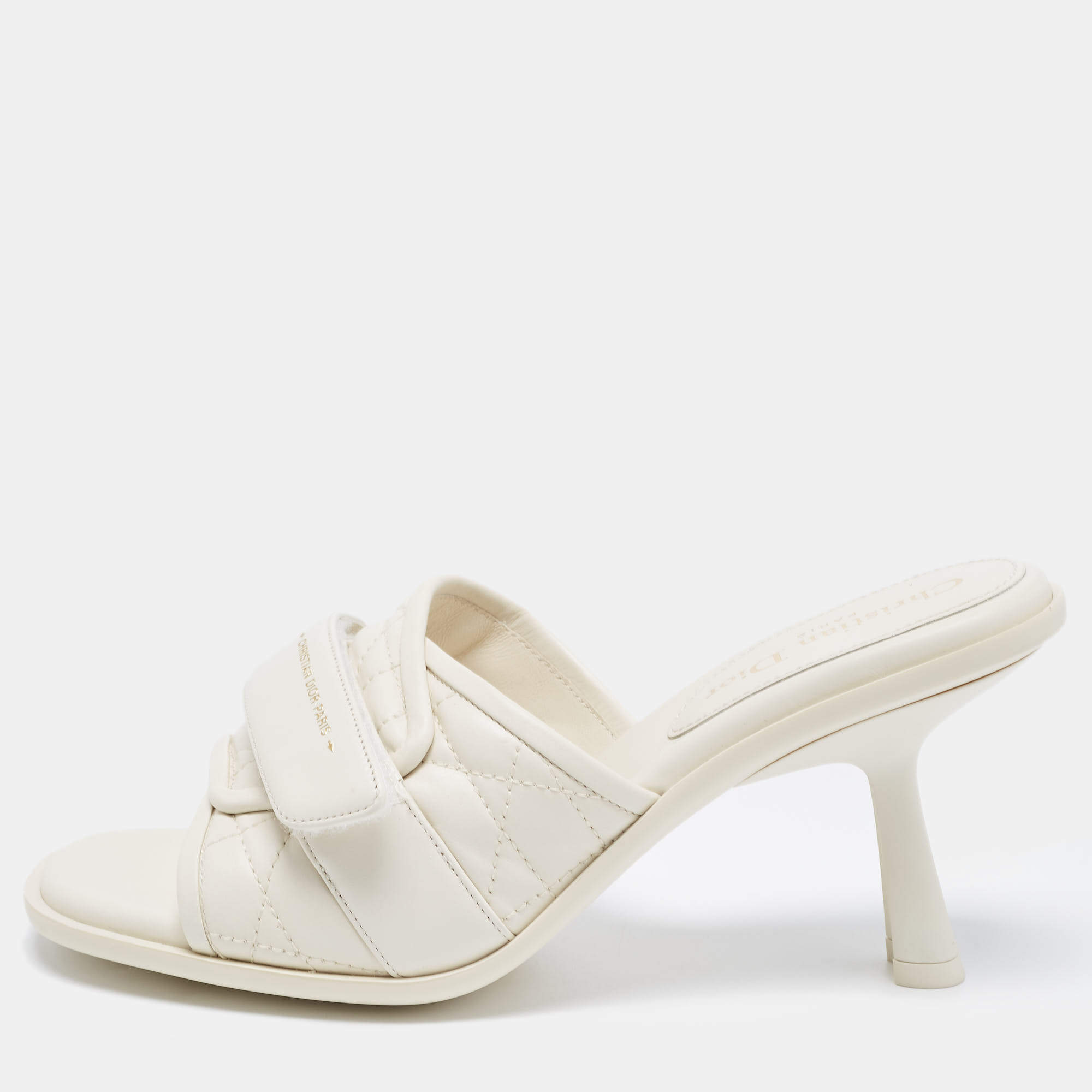Dior Off White Quilted Leather Diorevolution Slide Sandals Size 39.5