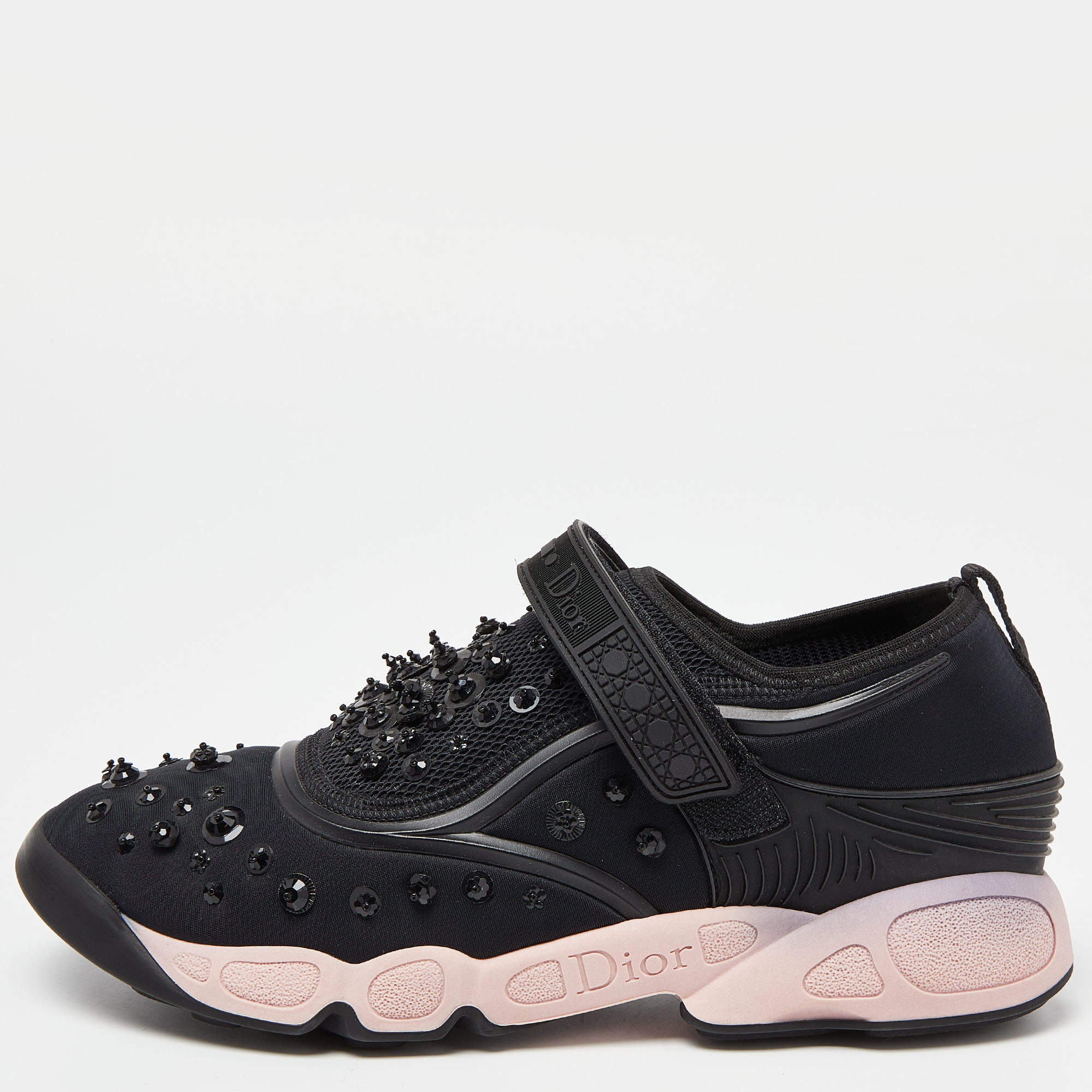 Dior Black Embellished Fabric and Mesh Fusion Sneakers Size 40