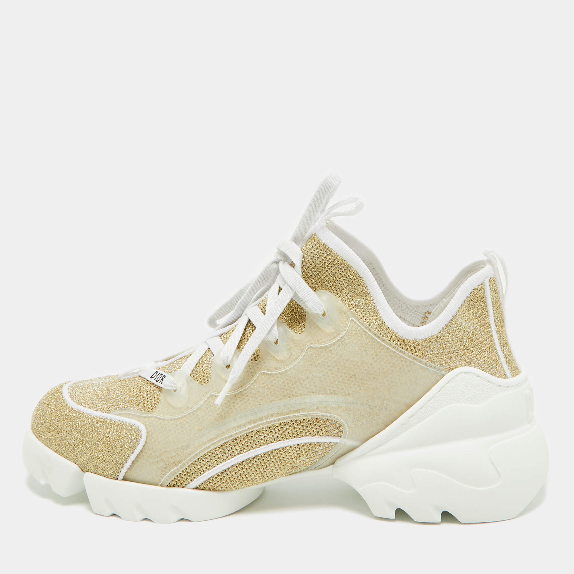 Pre Owned Dior Gold/White Mesh and Rubber D-Connect Sneakers Size 40